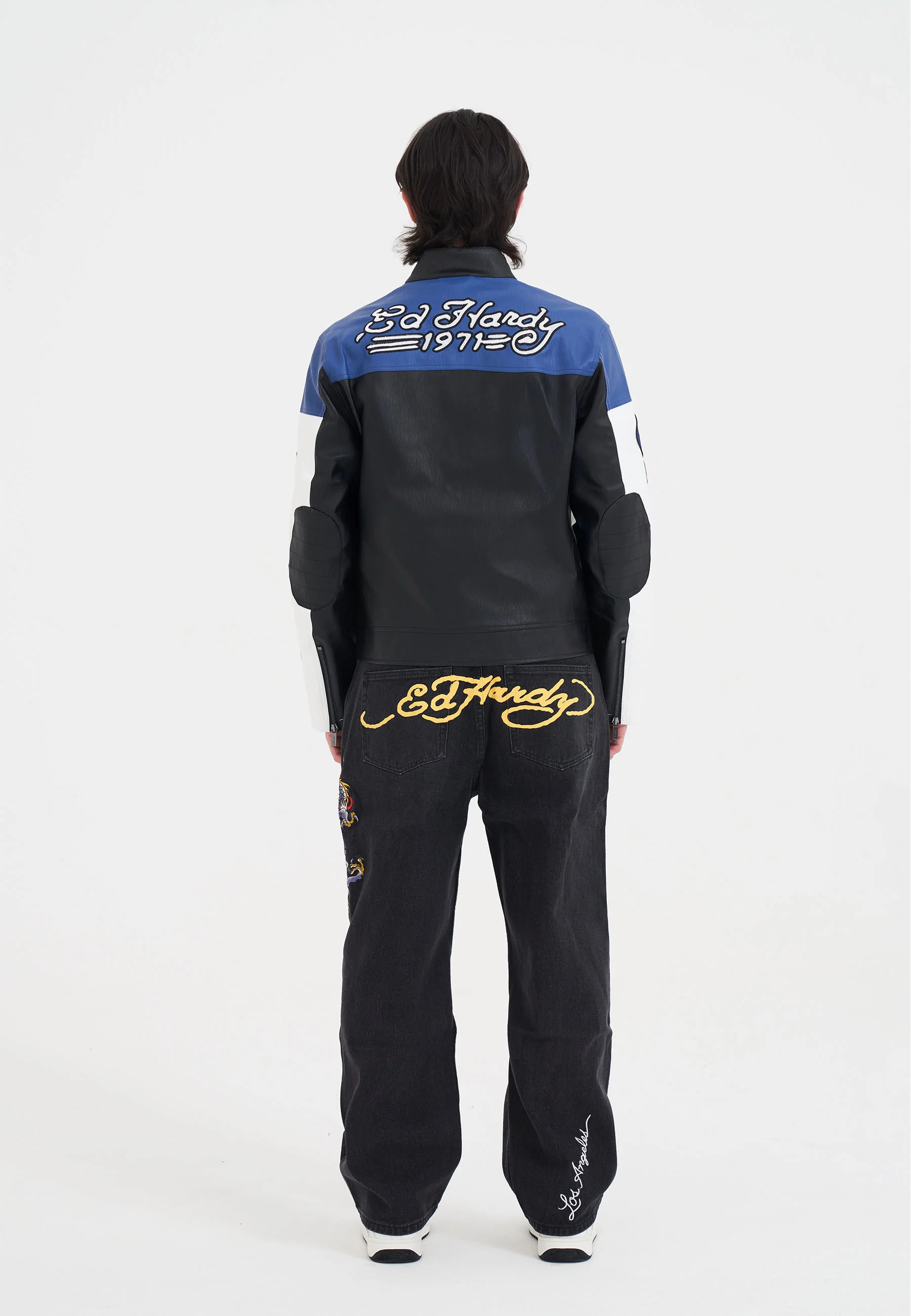 Mens Battle-Dragon Tattoo Denim Trousers Baggy Jeans - Black - Image 3