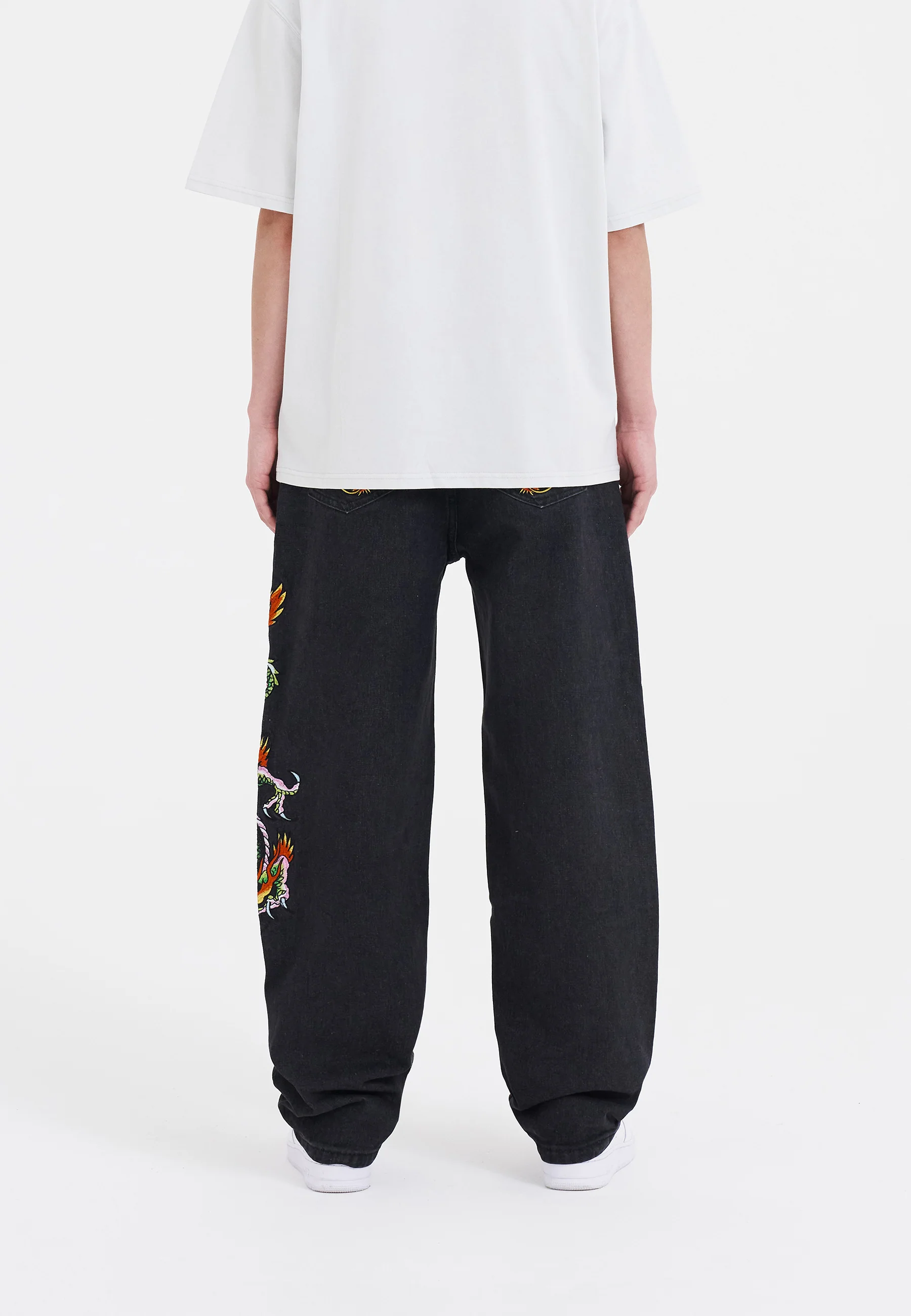 Womens Crawling Dragon Relaxed Fit Denim Trousers Jeans - Black - Image 6