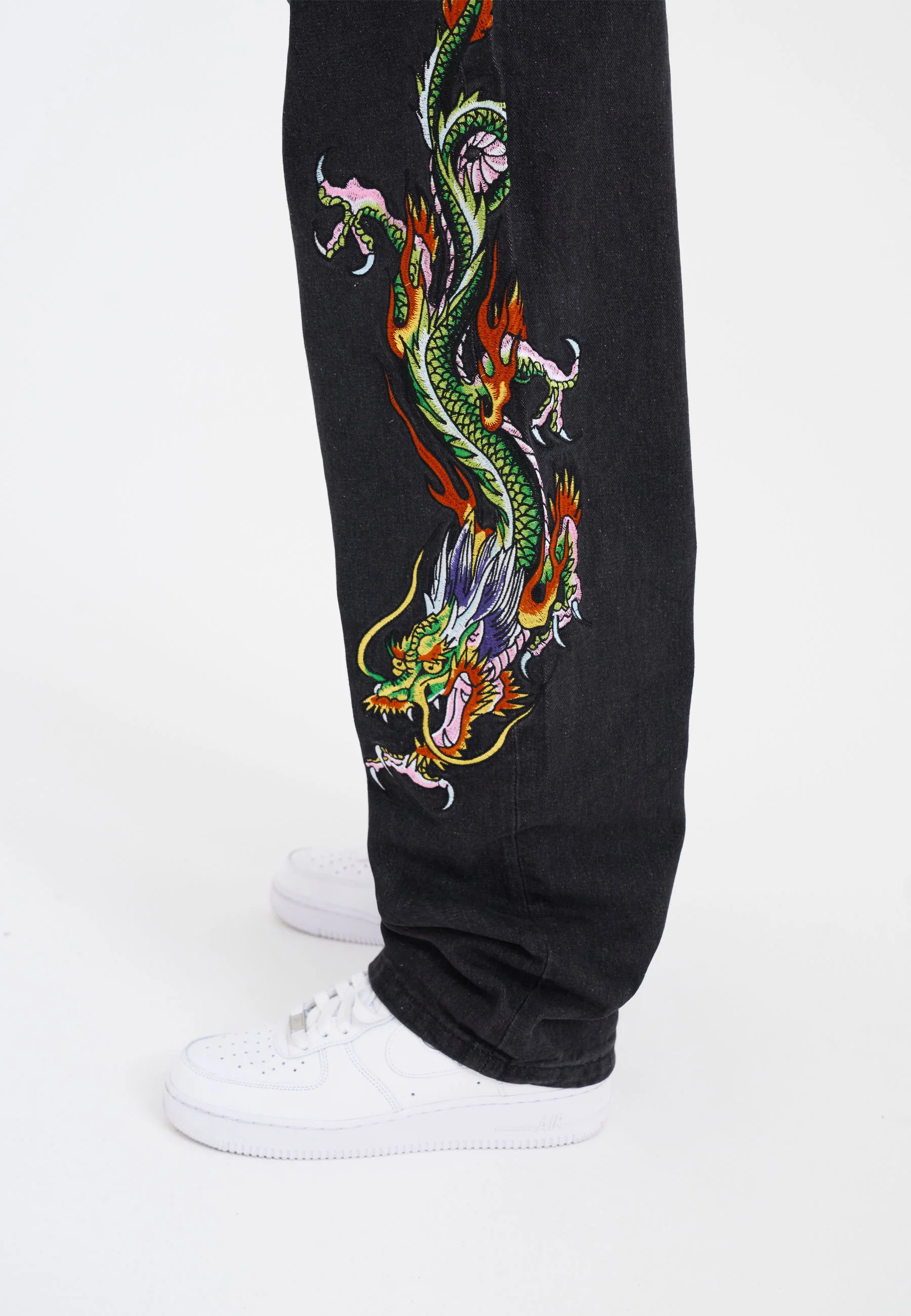Womens Crawling Dragon Relaxed Fit Denim Trousers Jeans - Black - Image 7