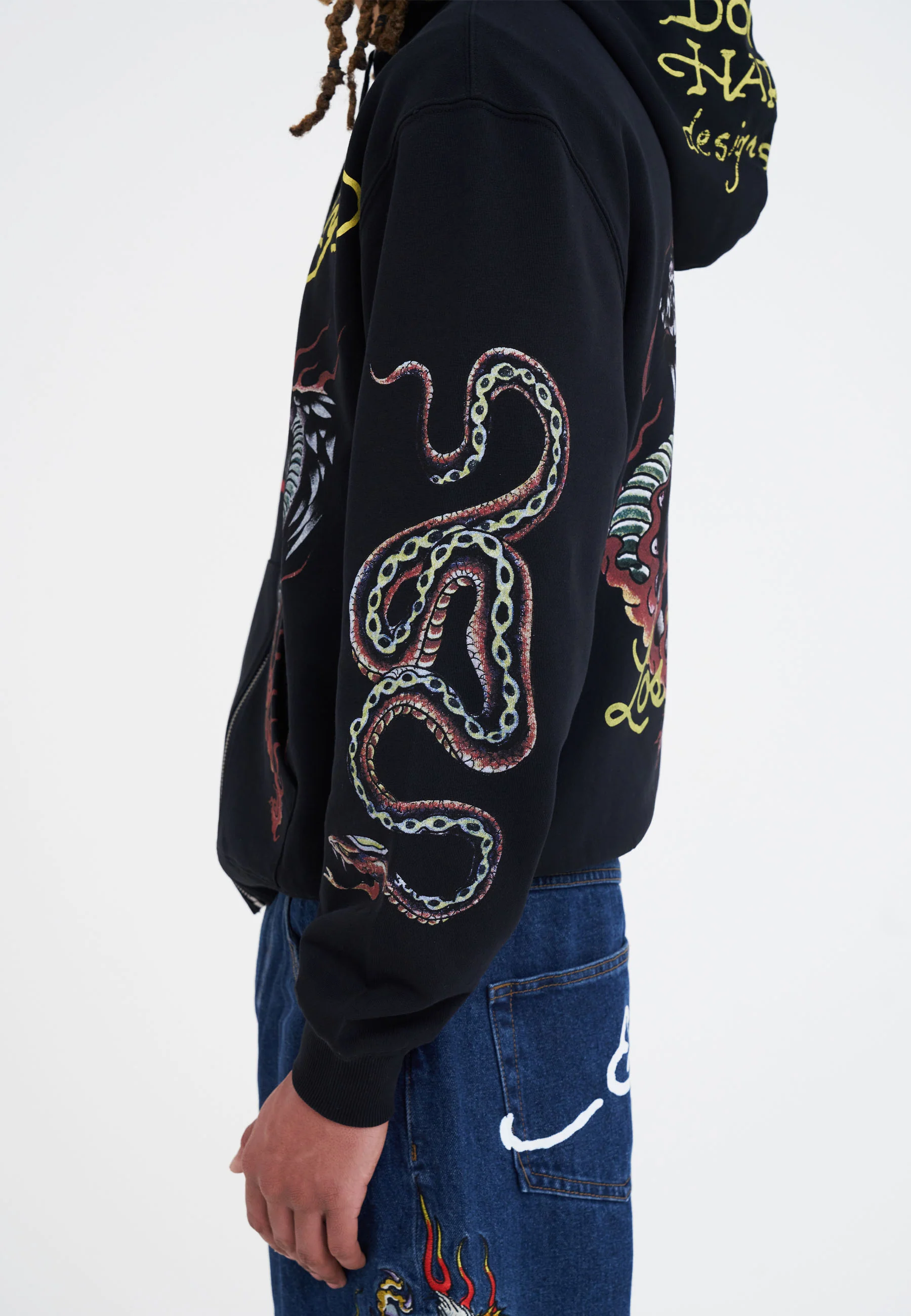 Mens Double-Venom Zip Thru Hoodie - Black - Image 3