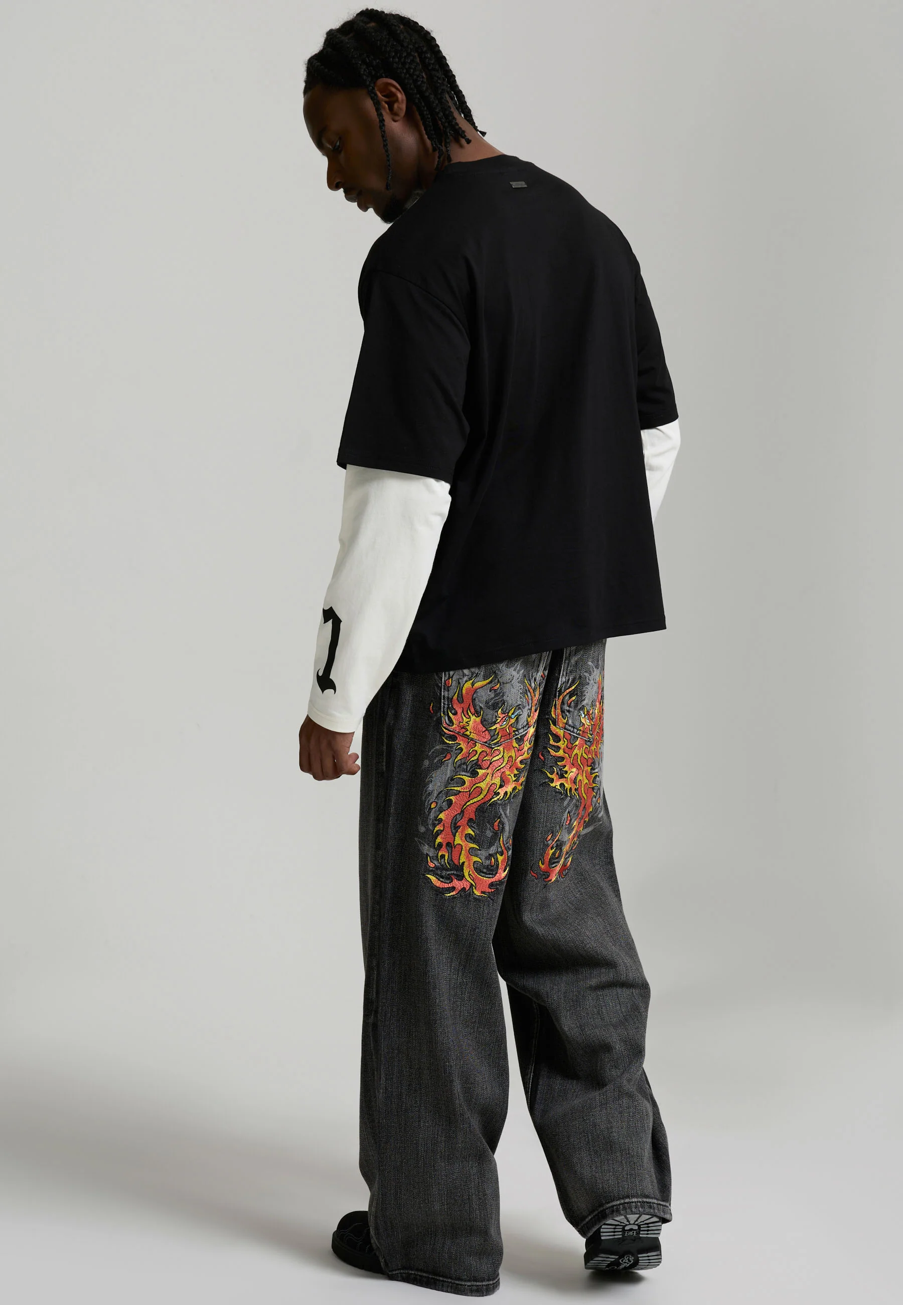 Mens 1971 Skull Double Layer Relaxed T-Shirt - Black - Image 3