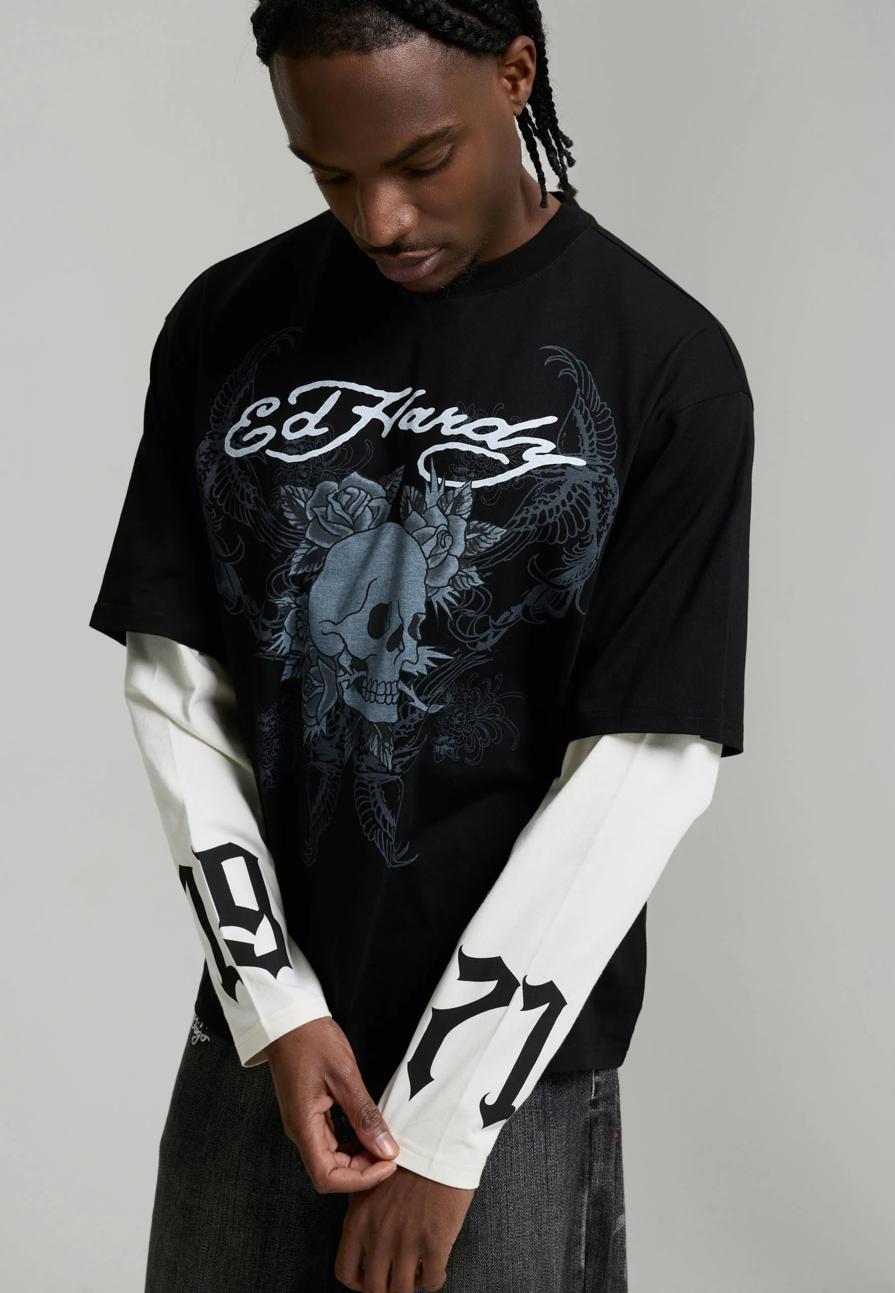 Mens 1971 Skull Double Layer Relaxed T-Shirt - Black - Image 4
