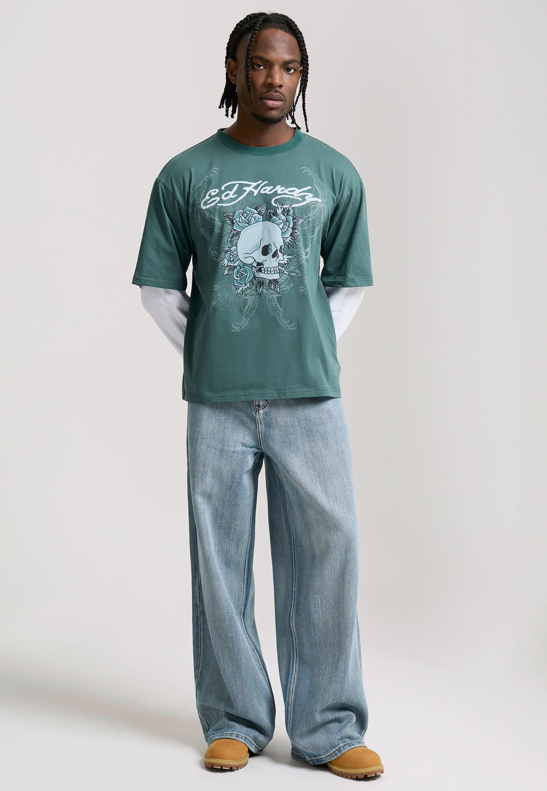 Mens 1971 Skull Double Layer Relaxed T-Shirt - Green - Image 3