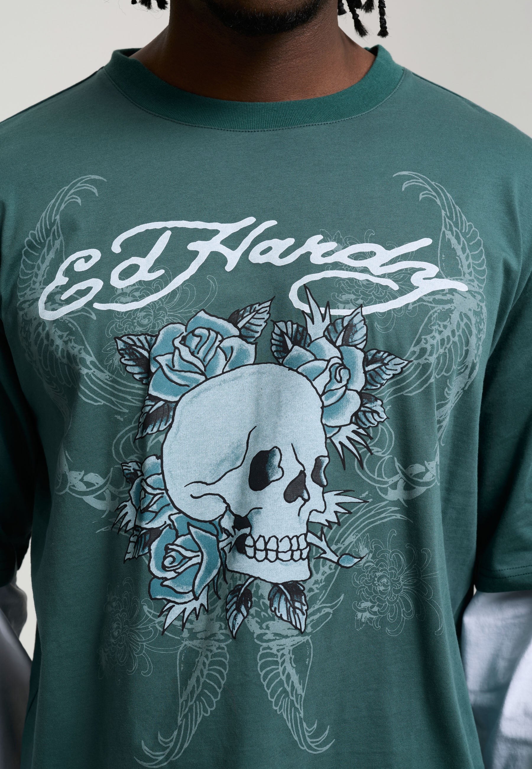 Mens 1971 Skull Double Layer Relaxed T-Shirt - Green - Image 4