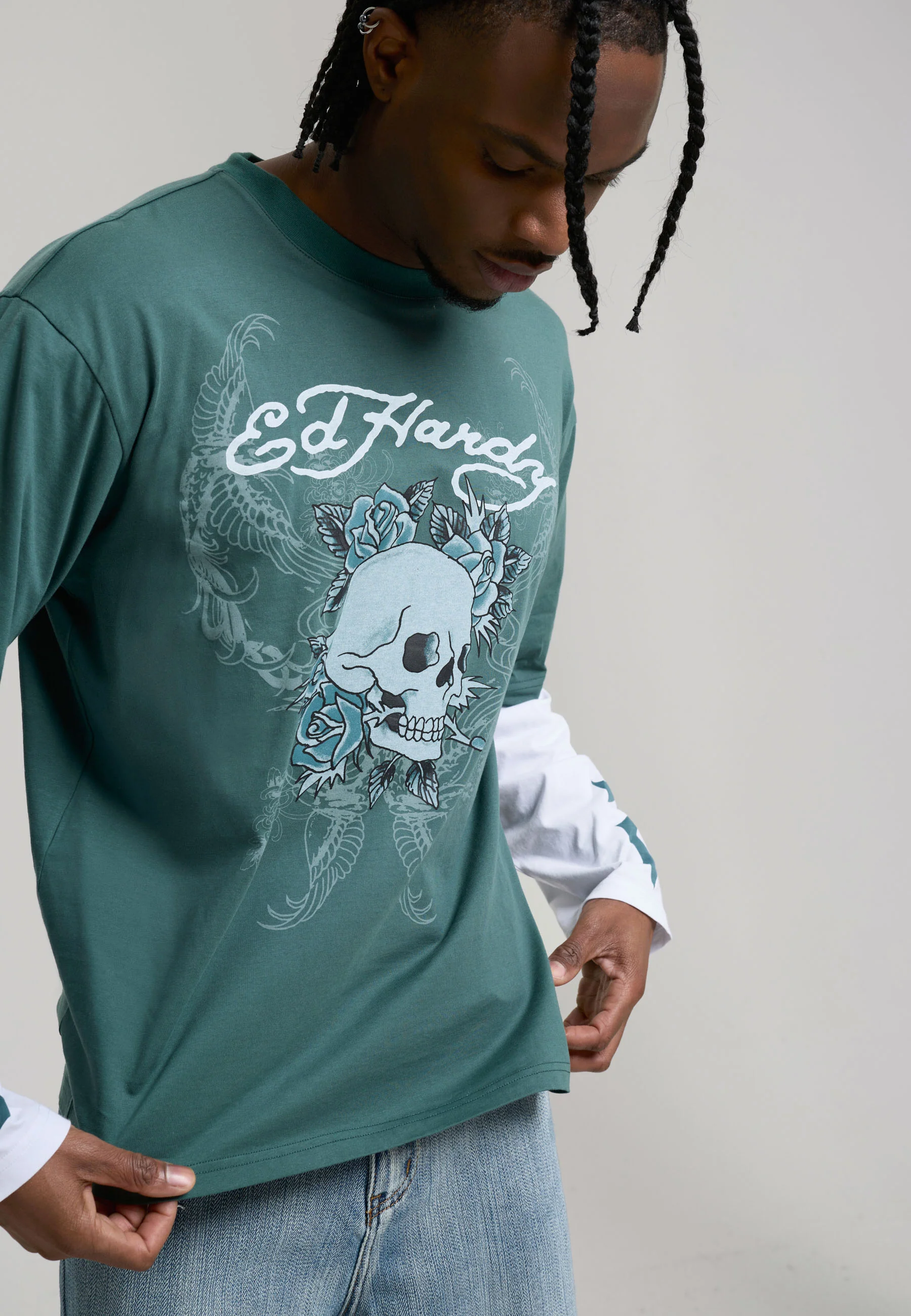 Mens 1971 Skull Double Layer Relaxed T-Shirt - Green - Image 6