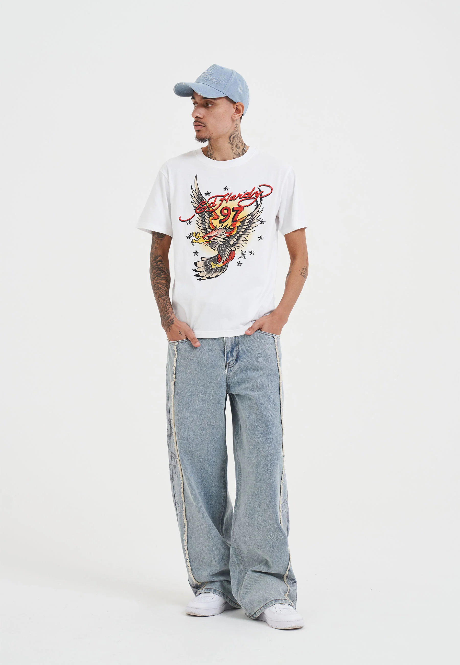 Mens 97 Eagle Diamante T-Shirt - White - Image 3