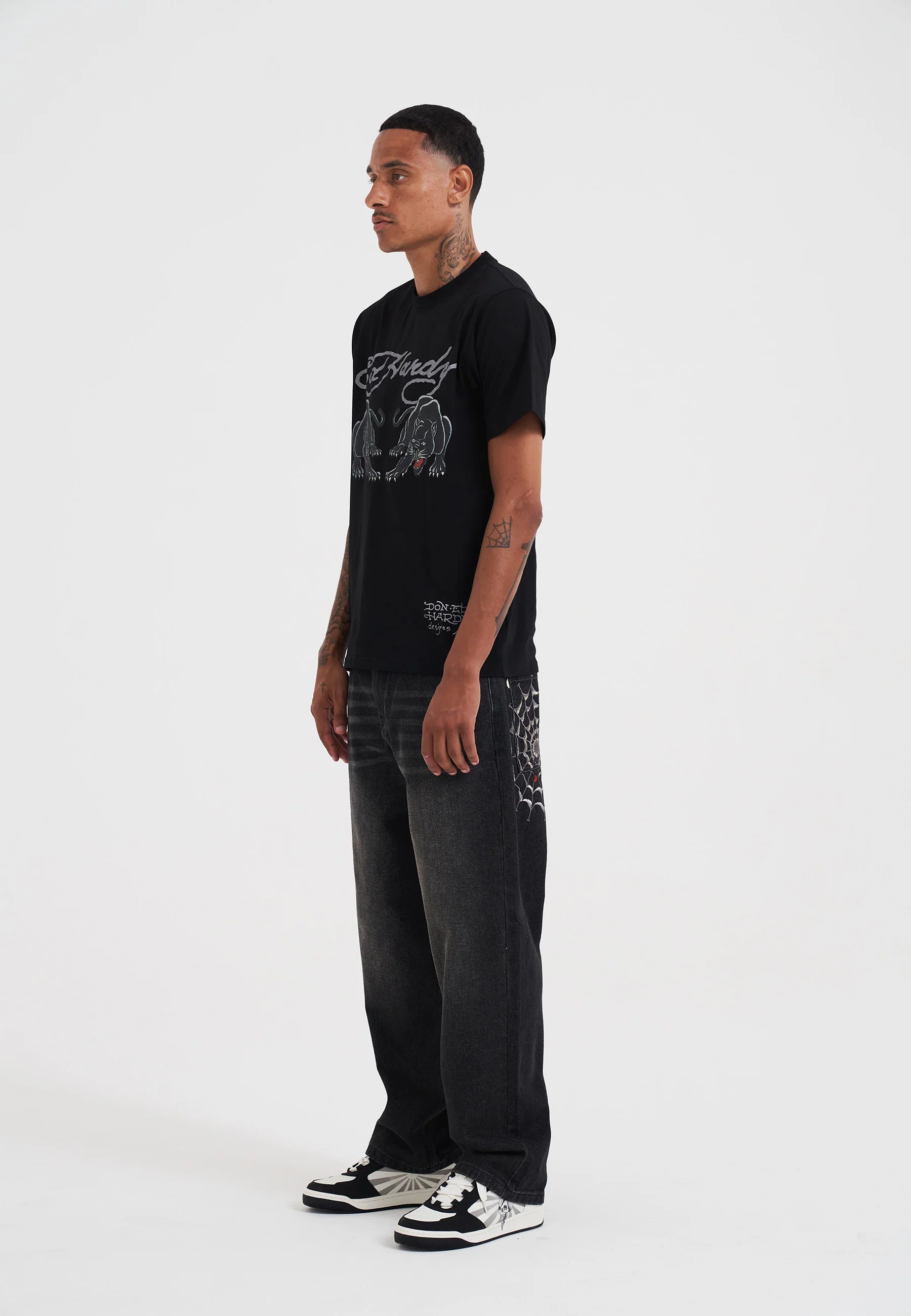 Mens Black Widow Relaxed Jeans - Dark Grey - Image 3