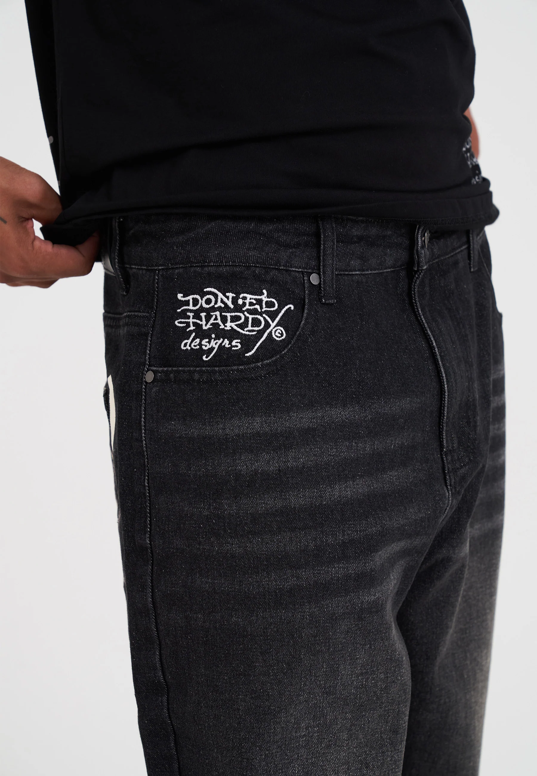 Mens Black Widow Relaxed Jeans - Dark Grey - Image 6