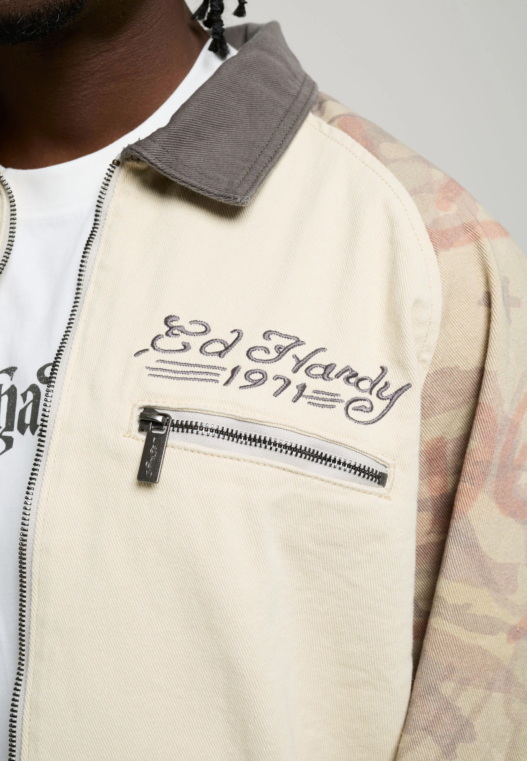 Mens Camo Snake Relaxed Utility Jacket - Ecru - Image 5