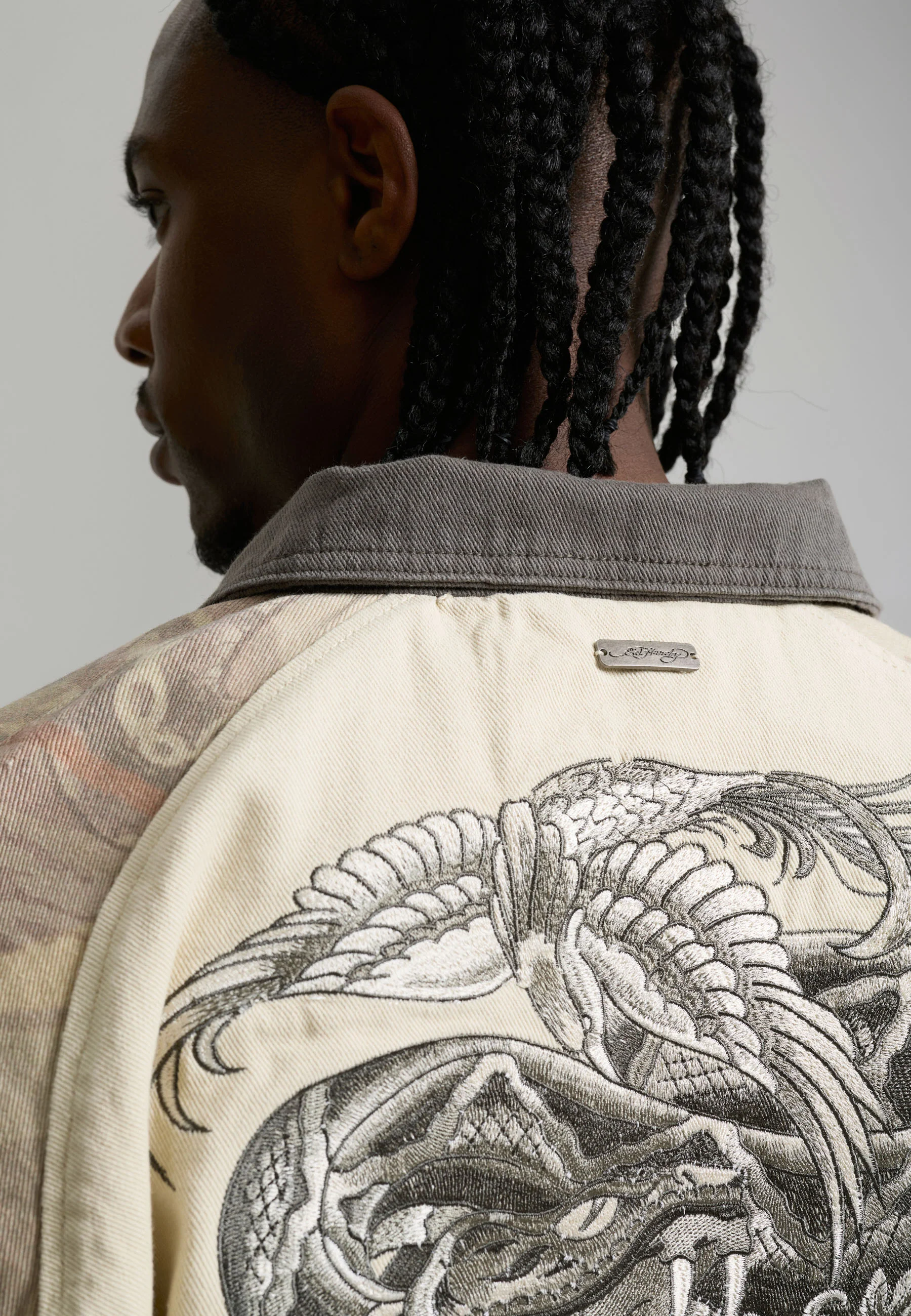 Mens Camo Snake Relaxed Utility Jacket - Ecru - Image 7