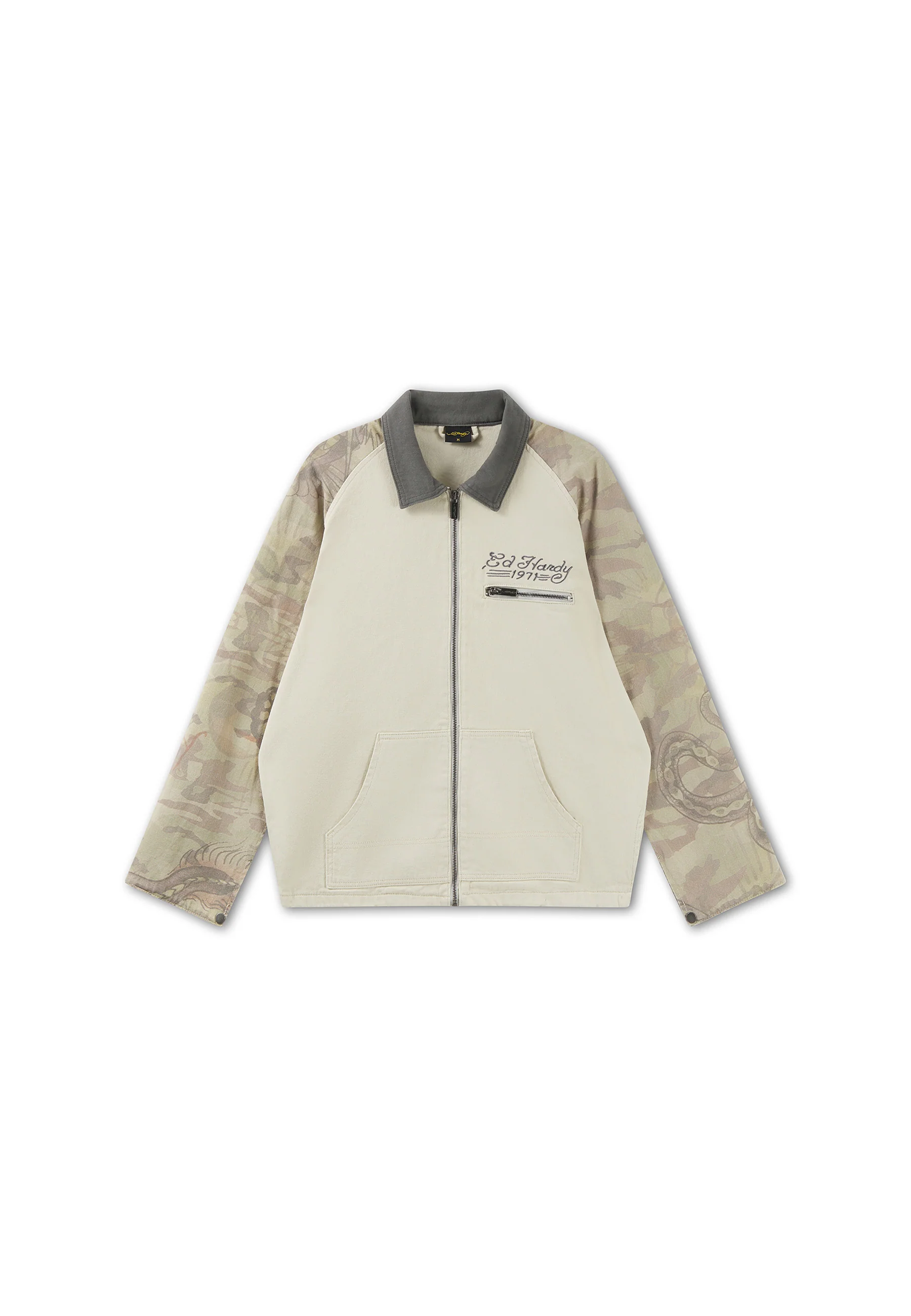 Mens Camo Snake Relaxed Utility Jacket - Ecru - Image 8