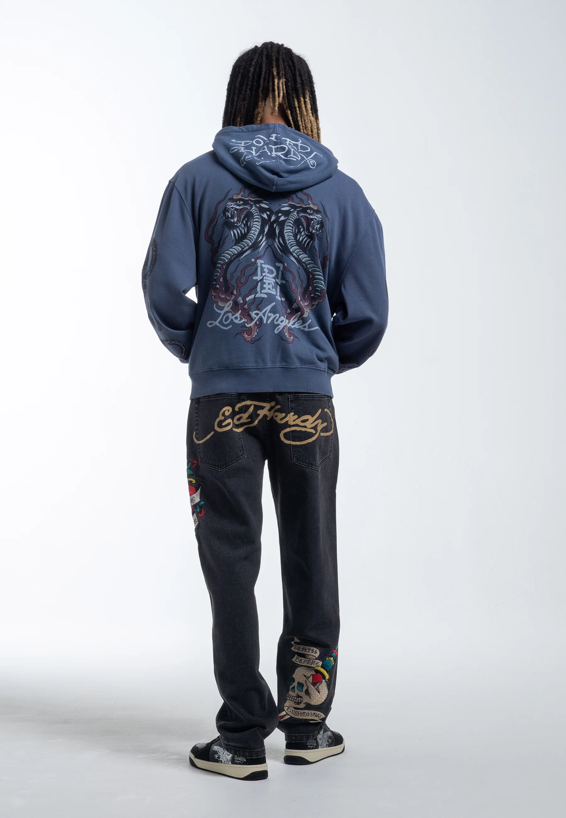 Mens Death Before Tattoo Graphic Denim Trousers Jeans - Black - Image 4