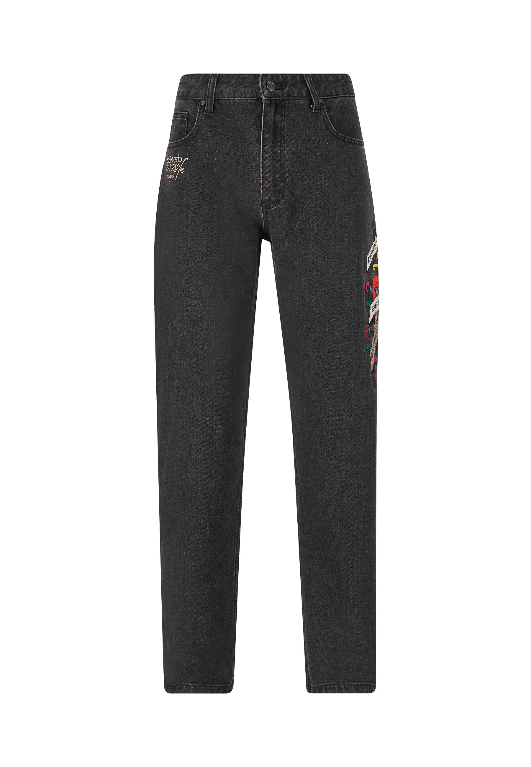 Mens Death Before Tattoo Graphic Denim Trousers Jeans - Black - Image 6
