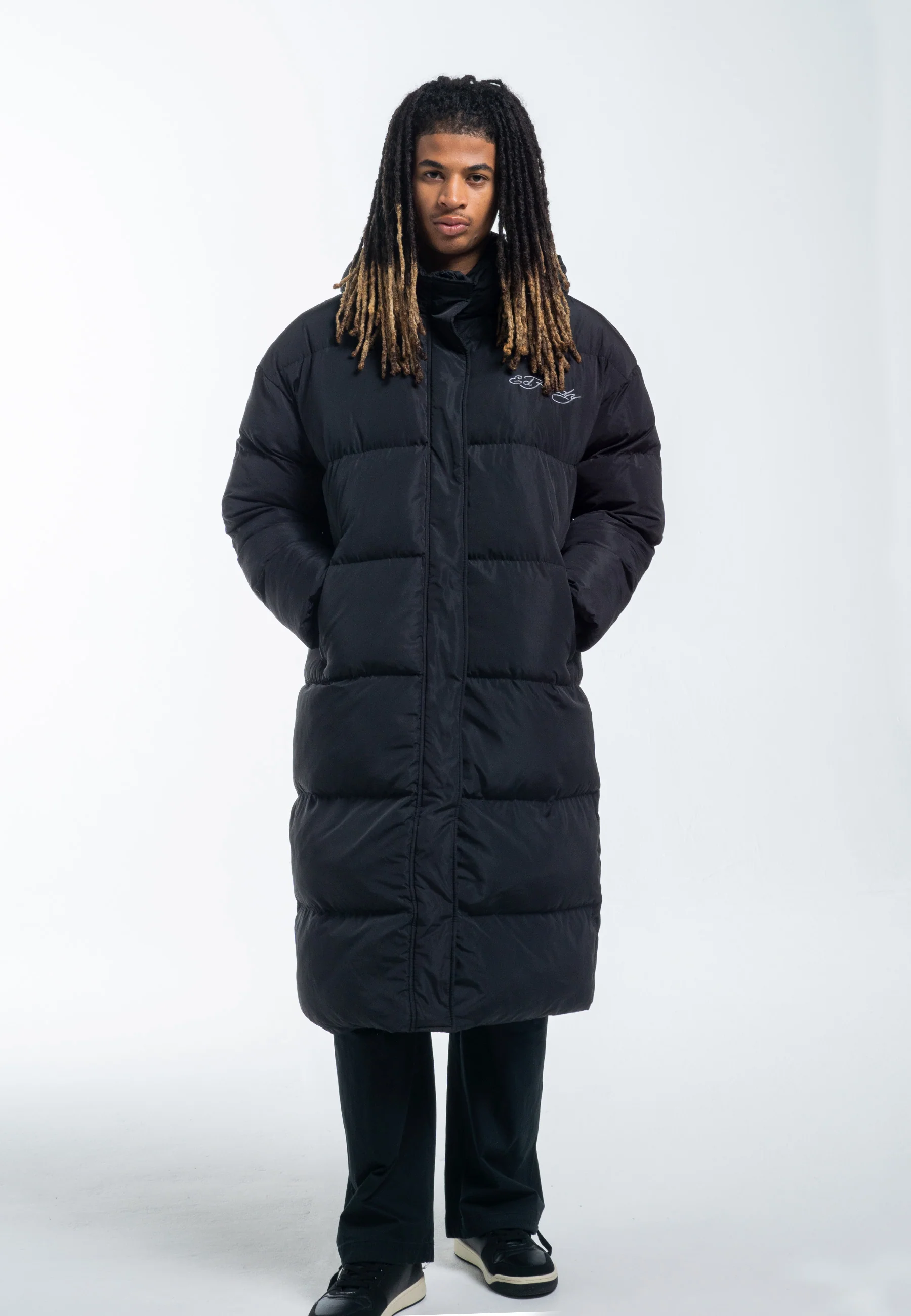 Mens Death Or Glory Longline Puffa Jacket - Black - Image 3