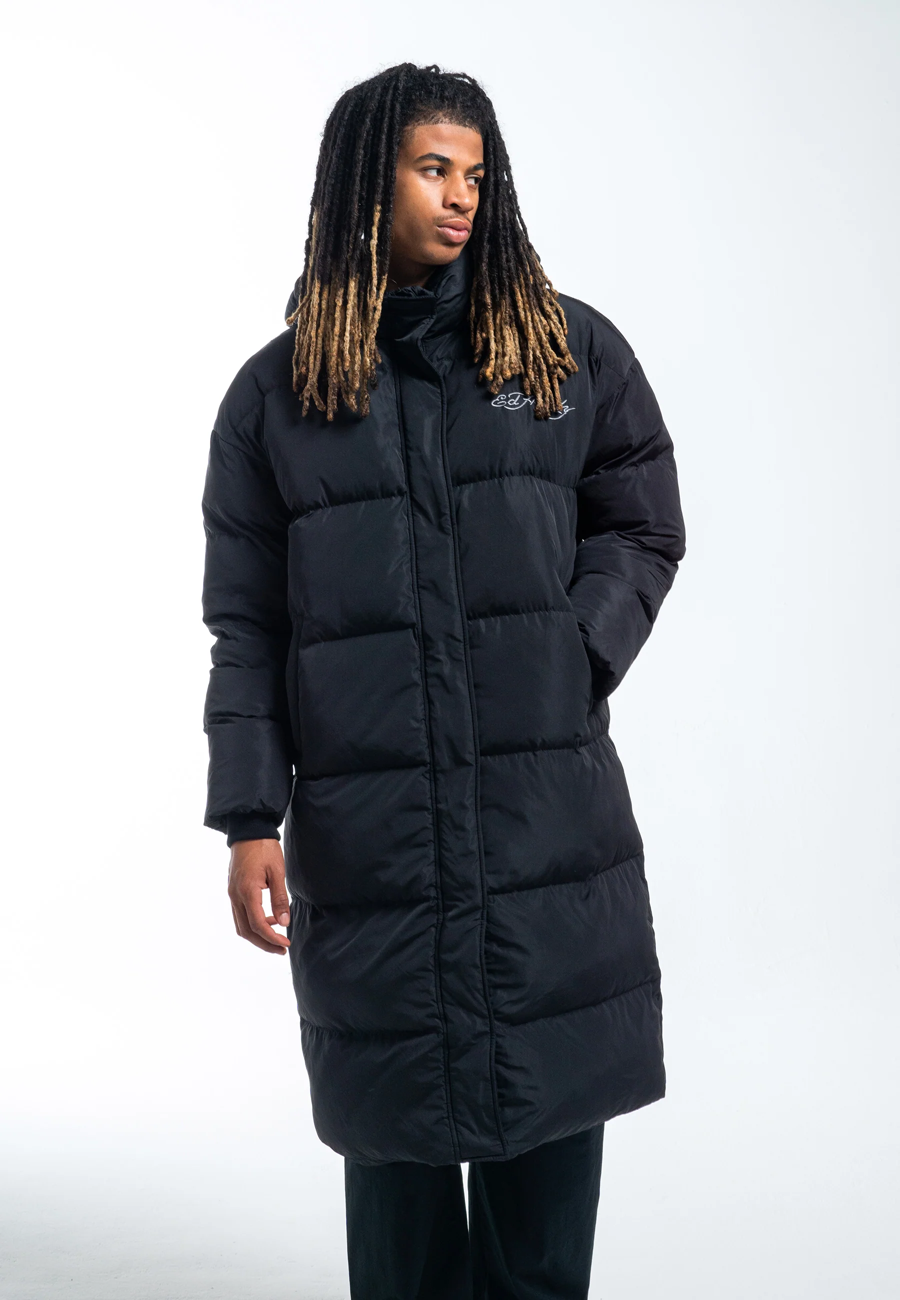 Mens Death Or Glory Longline Puffa Jacket - Black - Image 4
