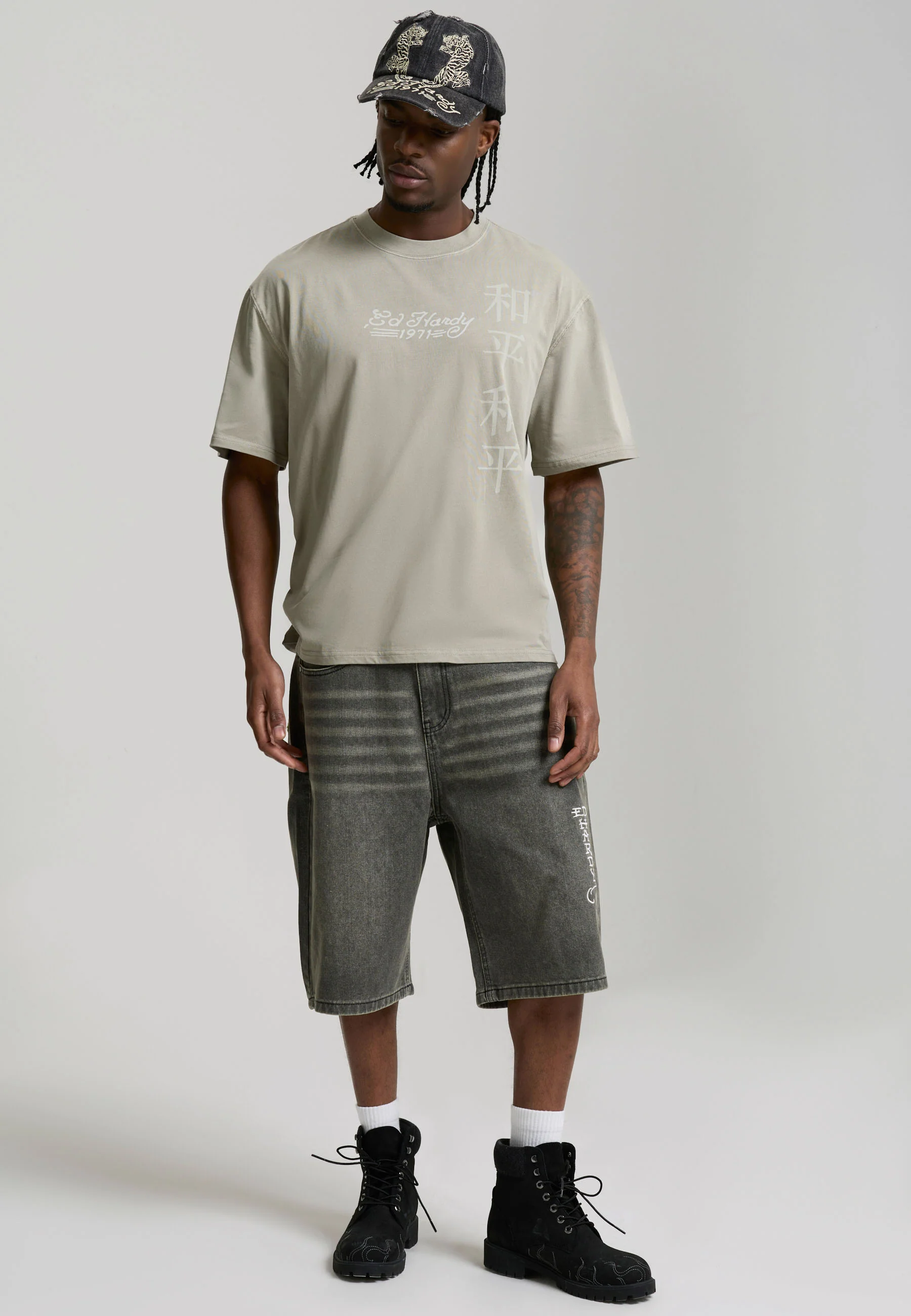 Mens Desert Snake Relaxed Denim Jort - Black Sandy Wash - Image 3