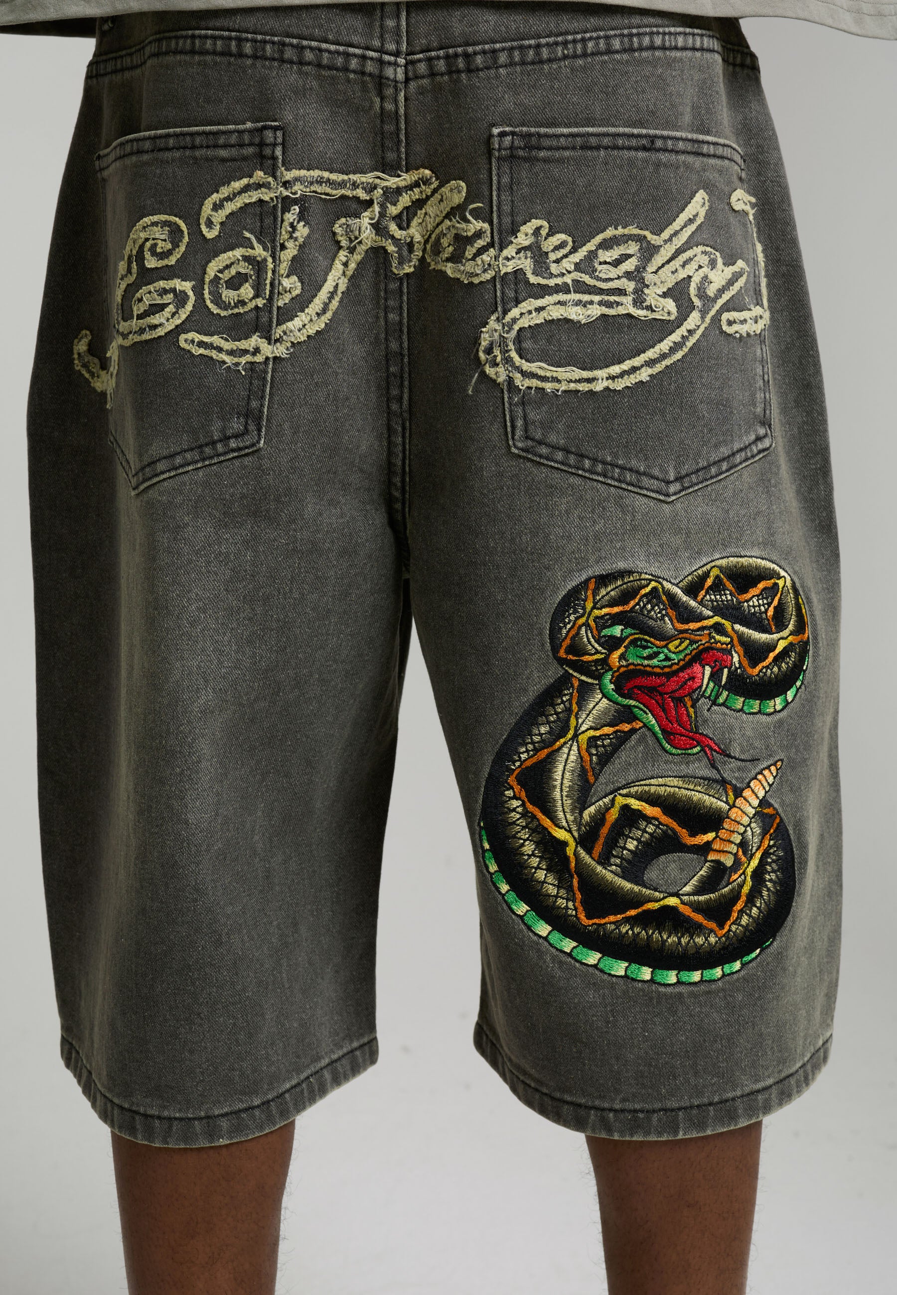 Mens Desert Snake Relaxed Denim Jort - Black Sandy Wash - Image 4