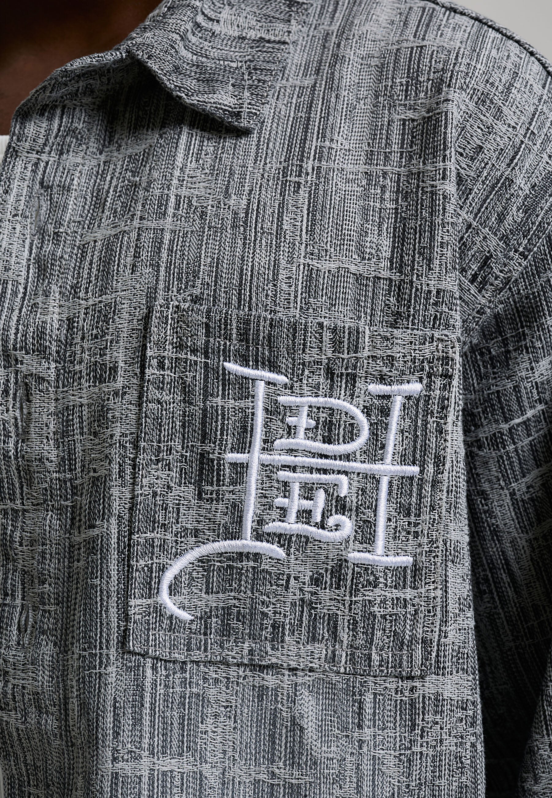 Mens Distressed Cross Relaxed Denim Shirt - Black - Image 5