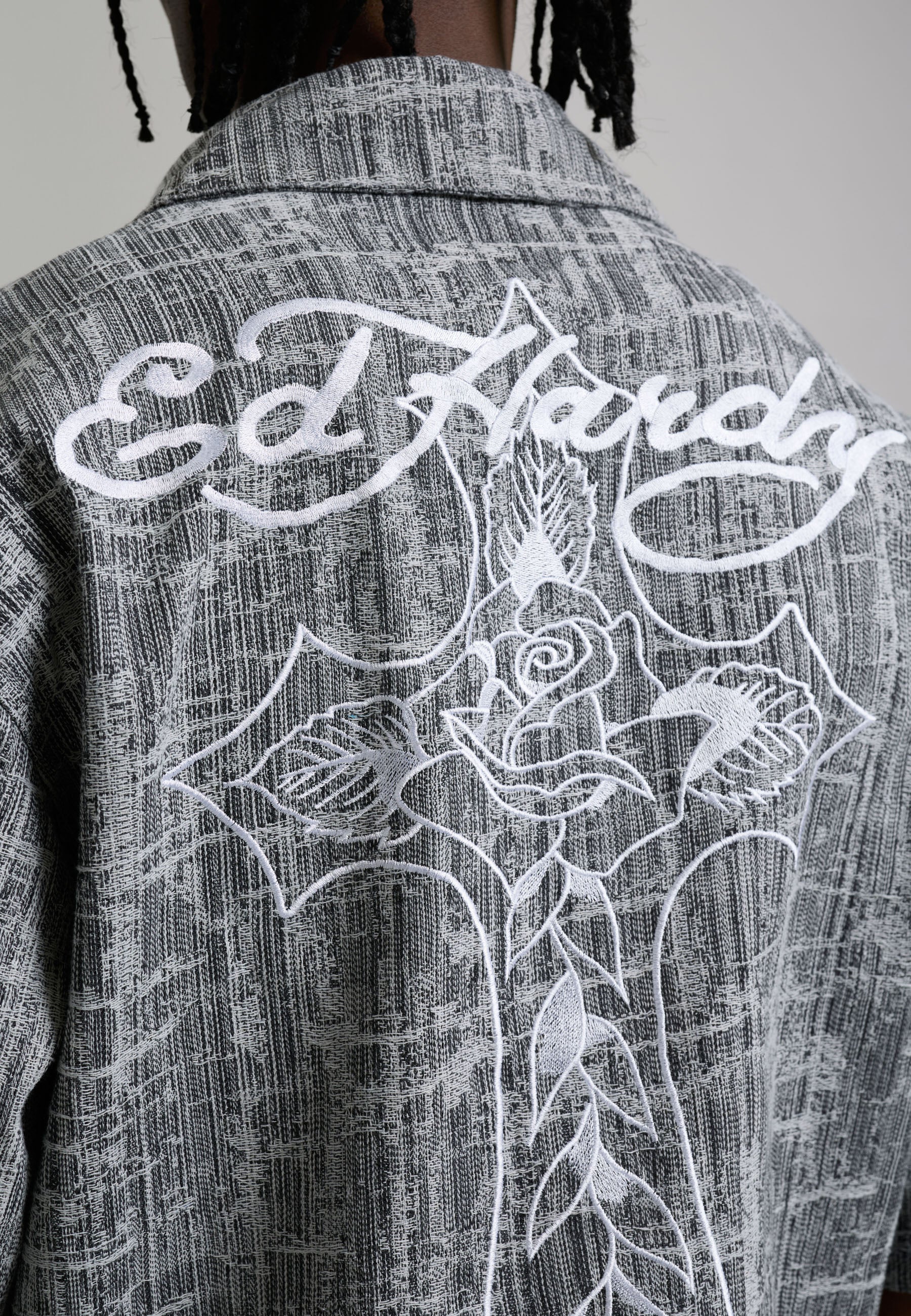 Mens Distressed Cross Relaxed Denim Shirt - Black - Image 6