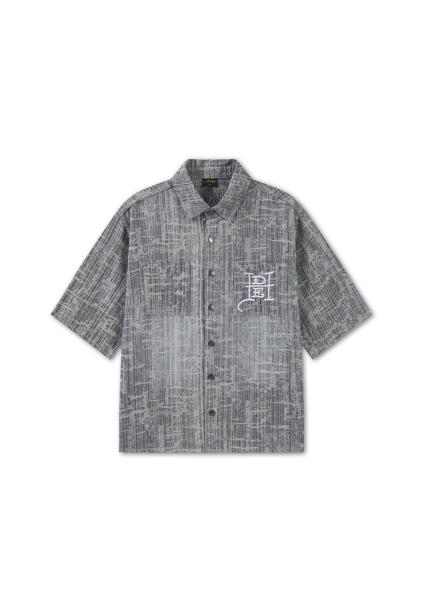 Mens Distressed Cross Relaxed Denim Shirt - Black - Image 7