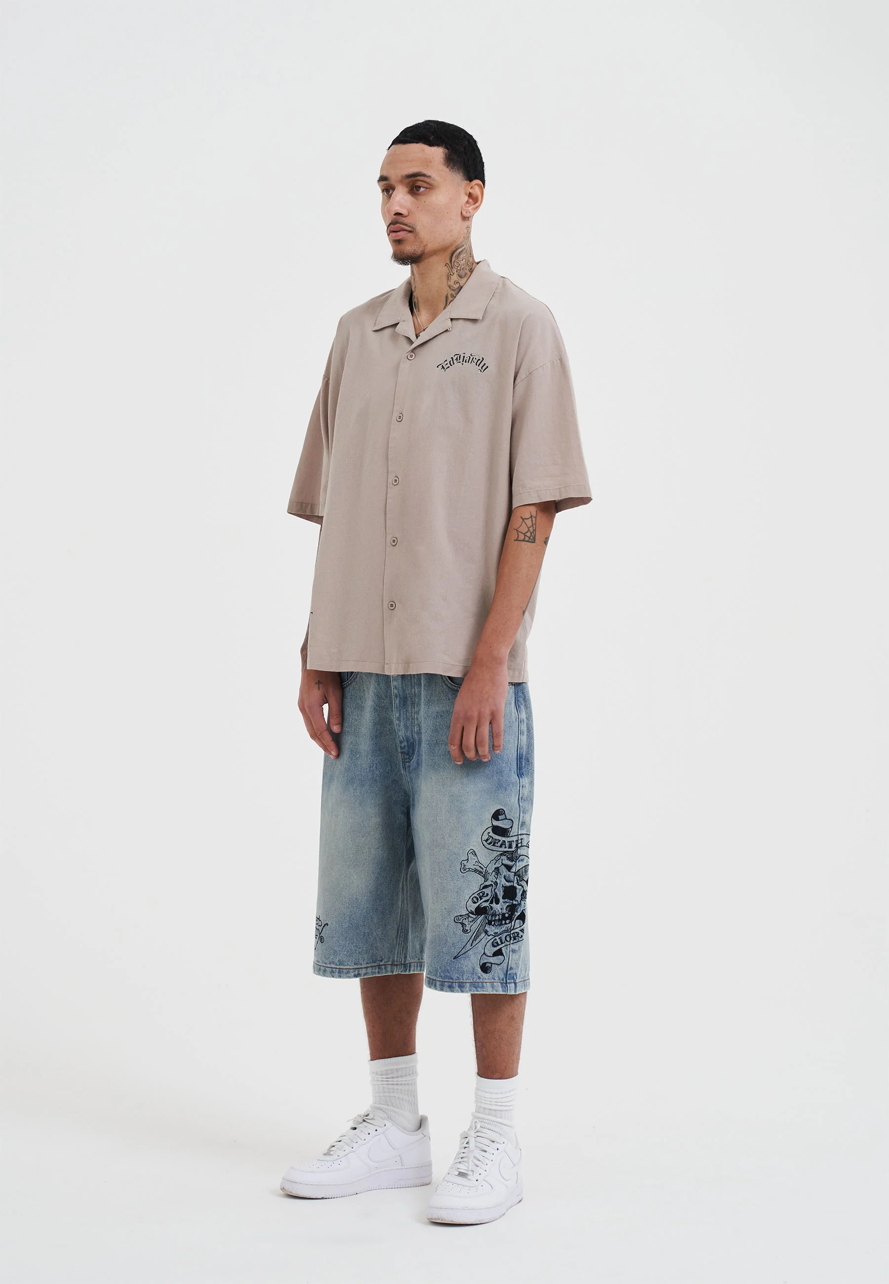Mens Don Wolf Dragon Printed Camp Shirt - Ecru - Image 4