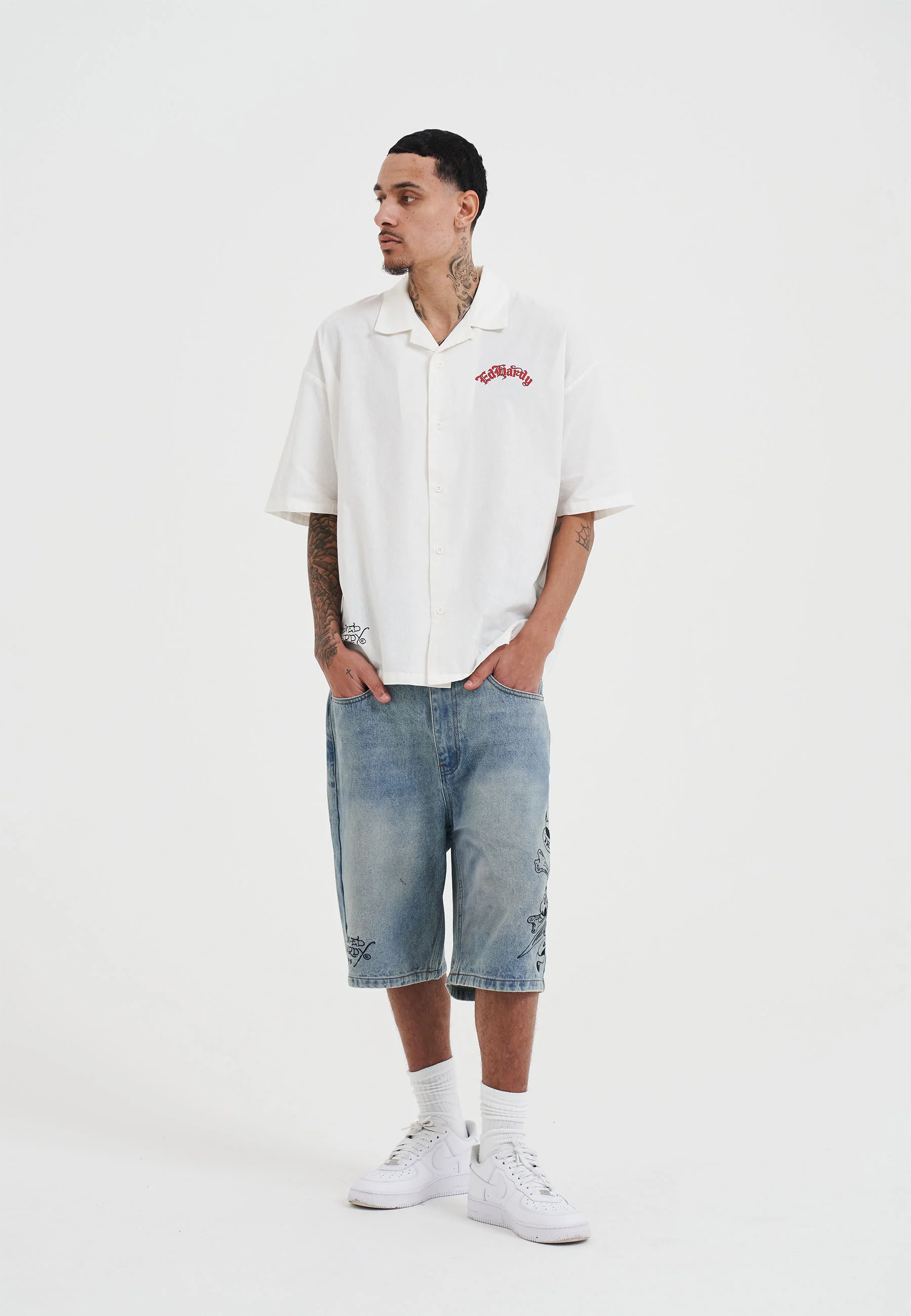 Mens Don Wolf Dragon Printed Camp Shirt - White - Image 3