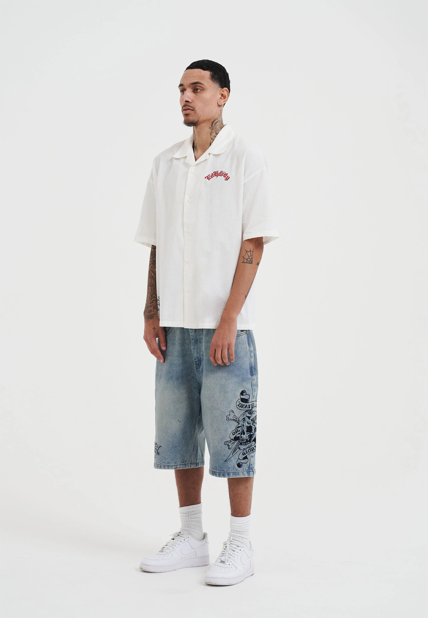 Mens Don Wolf Dragon Printed Camp Shirt - White - Image 4