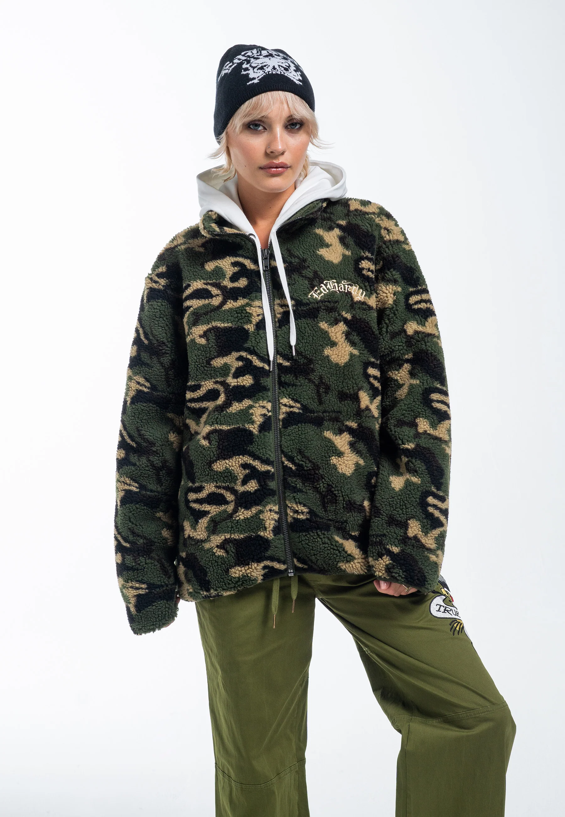 Mens Dragon & Rose Camo Zip Thru Borg Fleece Jacket - Green Camo - Image 4