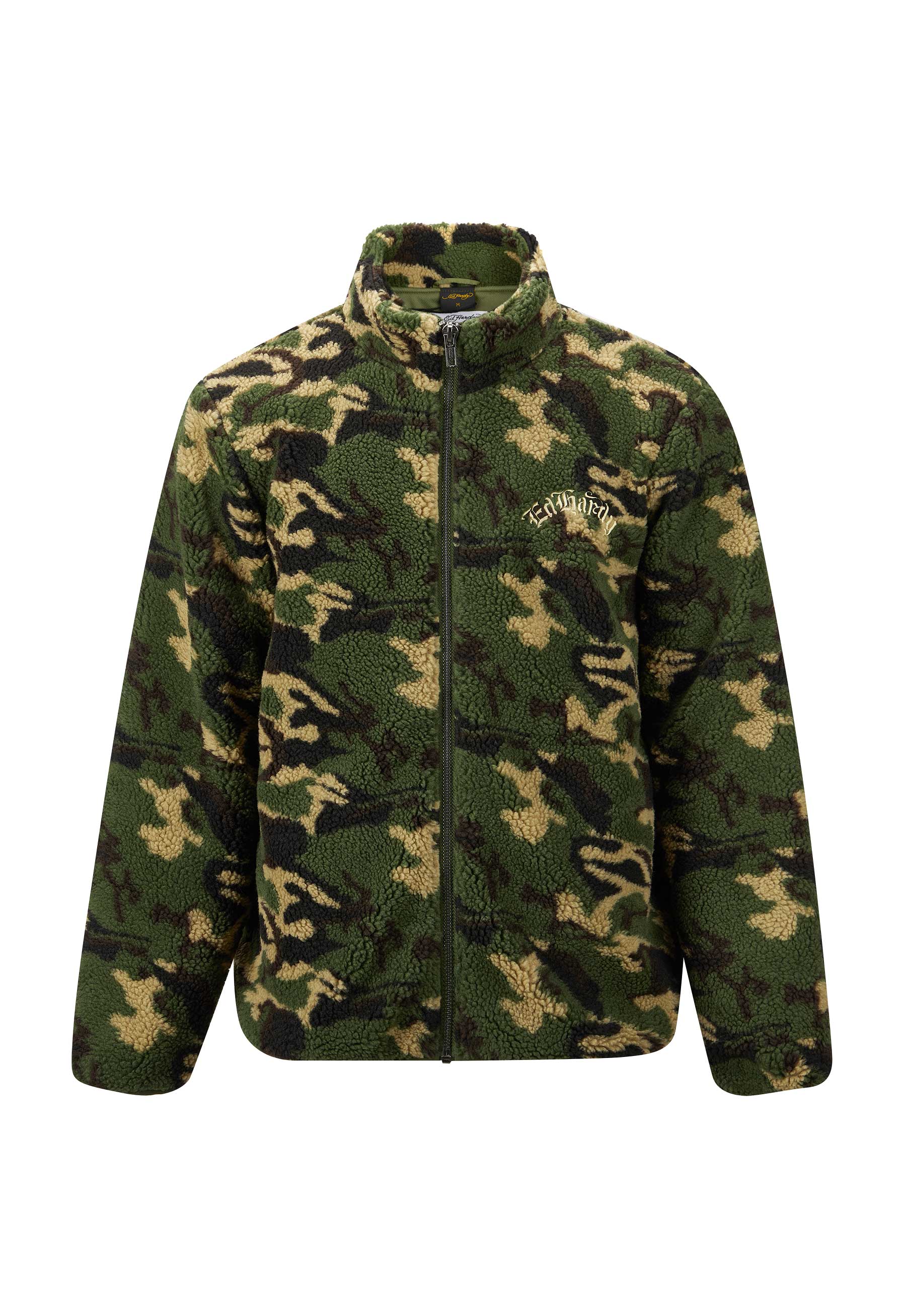 Mens Dragon & Rose Camo Zip Thru Borg Fleece Jacket - Green Camo - Image 6