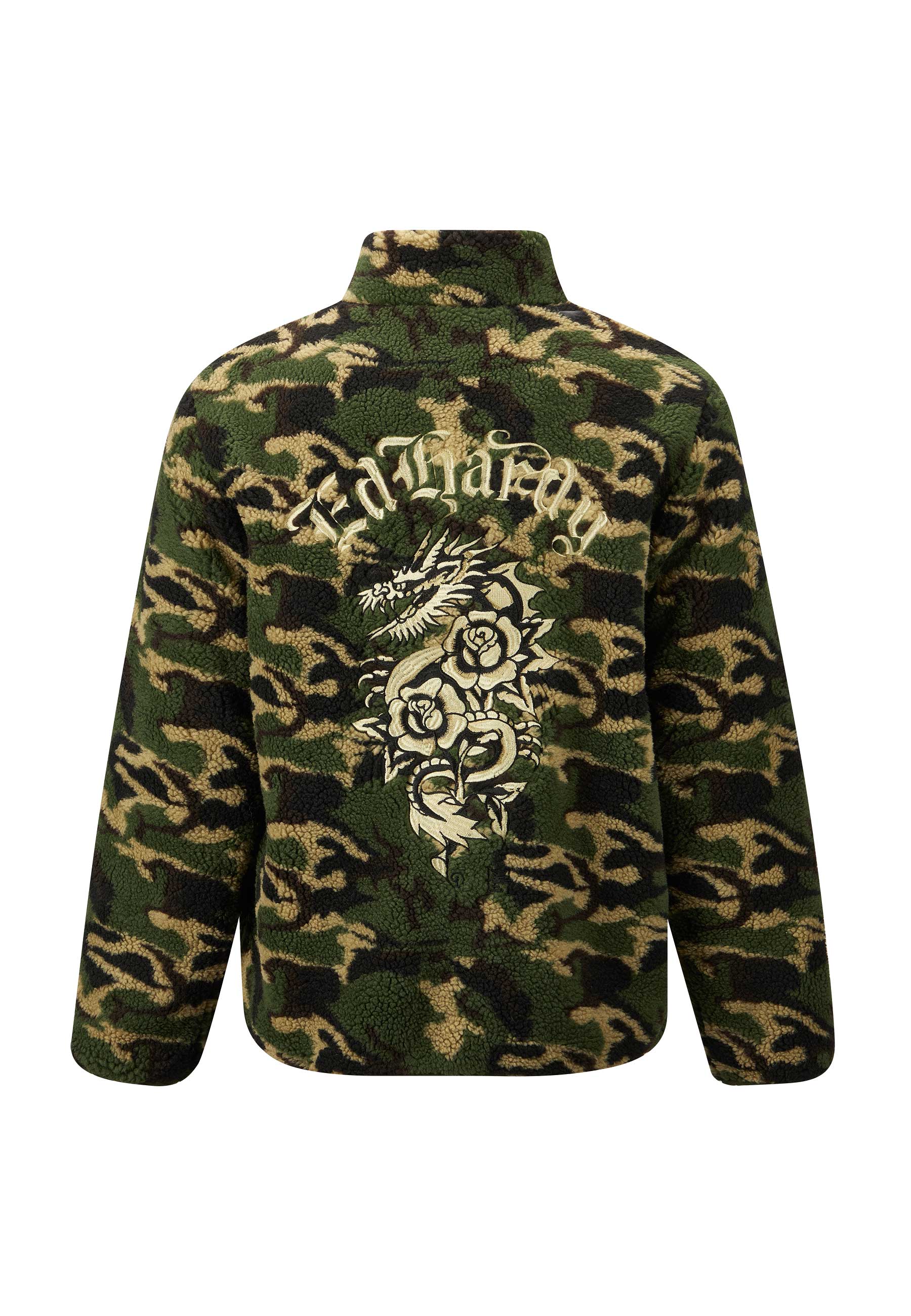 Mens Dragon & Rose Camo Zip Thru Borg Fleece Jacket - Green Camo - Image 7