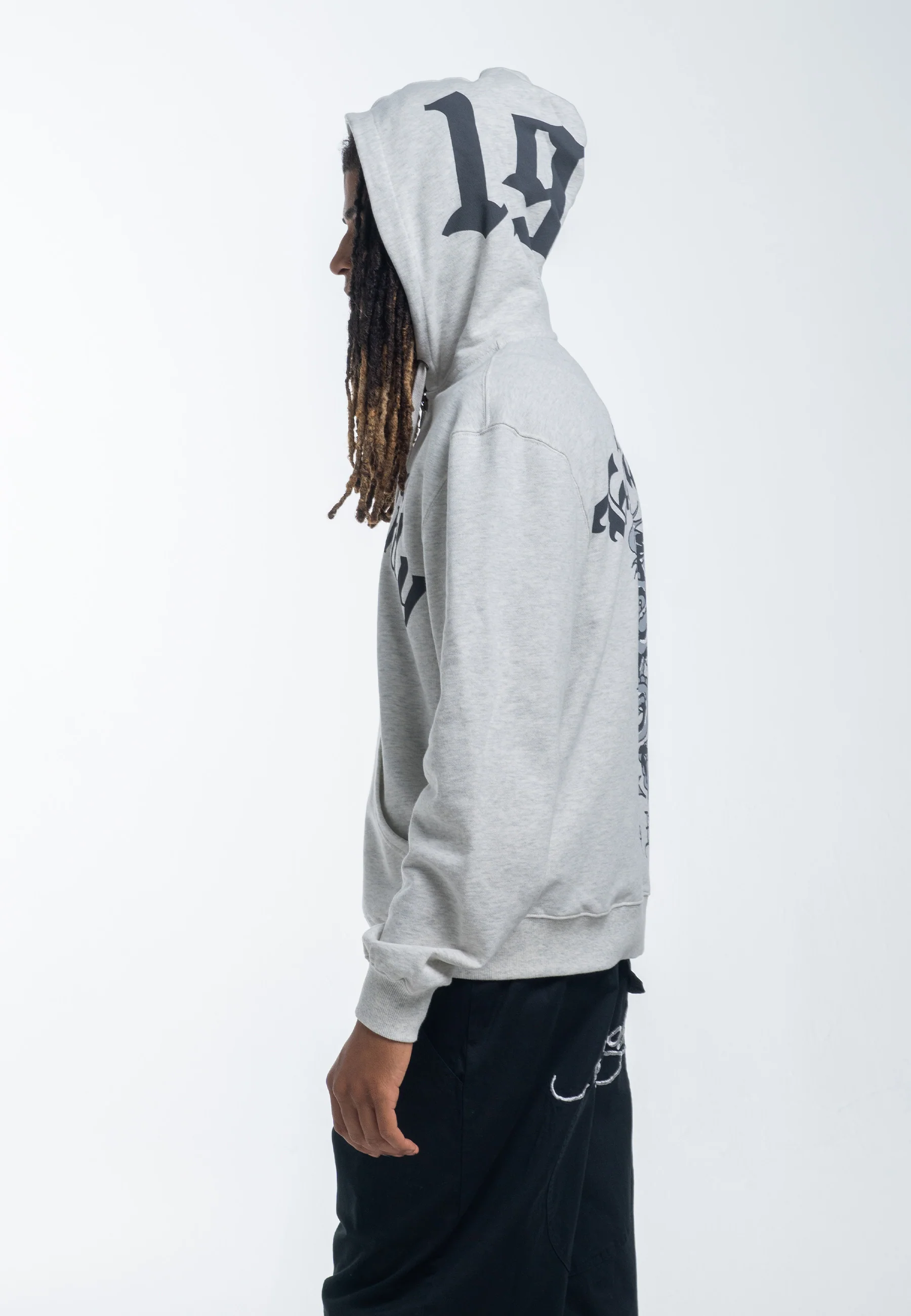 Mens Dragon Rose Zip Through Hoodie - Beige Marl - Image 4