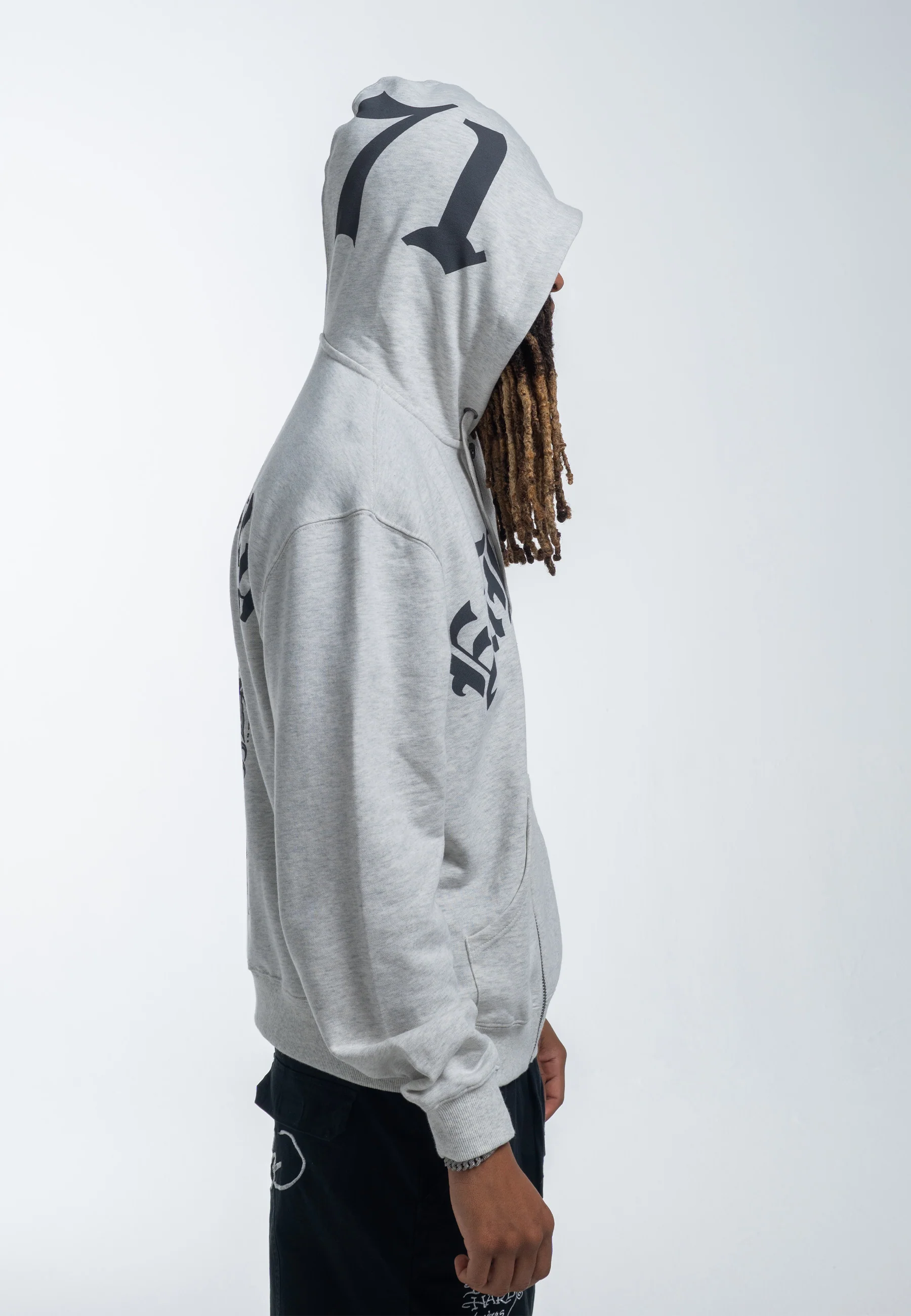 Mens Dragon Rose Zip Through Hoodie - Beige Marl - Image 5