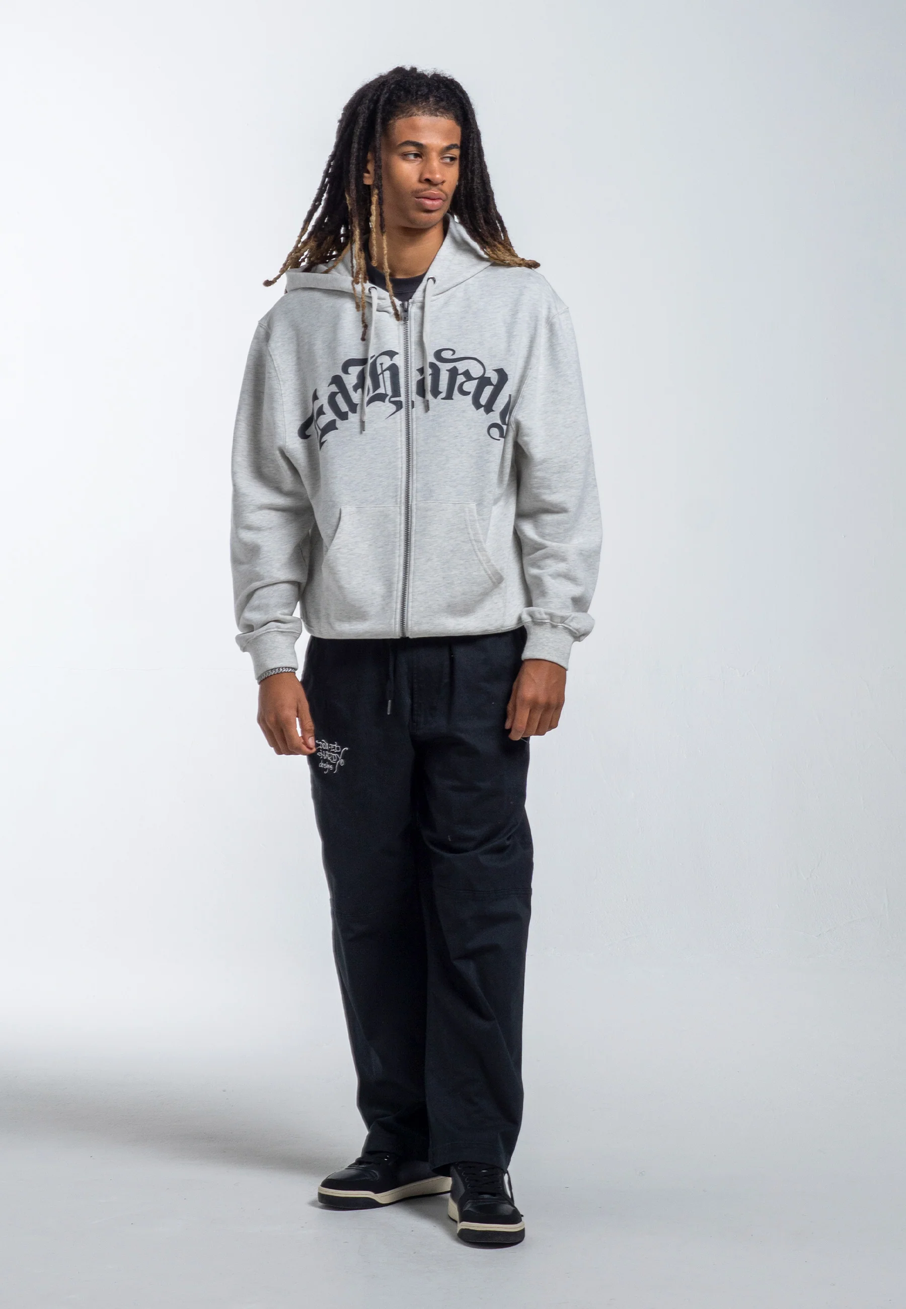 Mens Dragon Rose Zip Through Hoodie - Beige Marl - Image 6