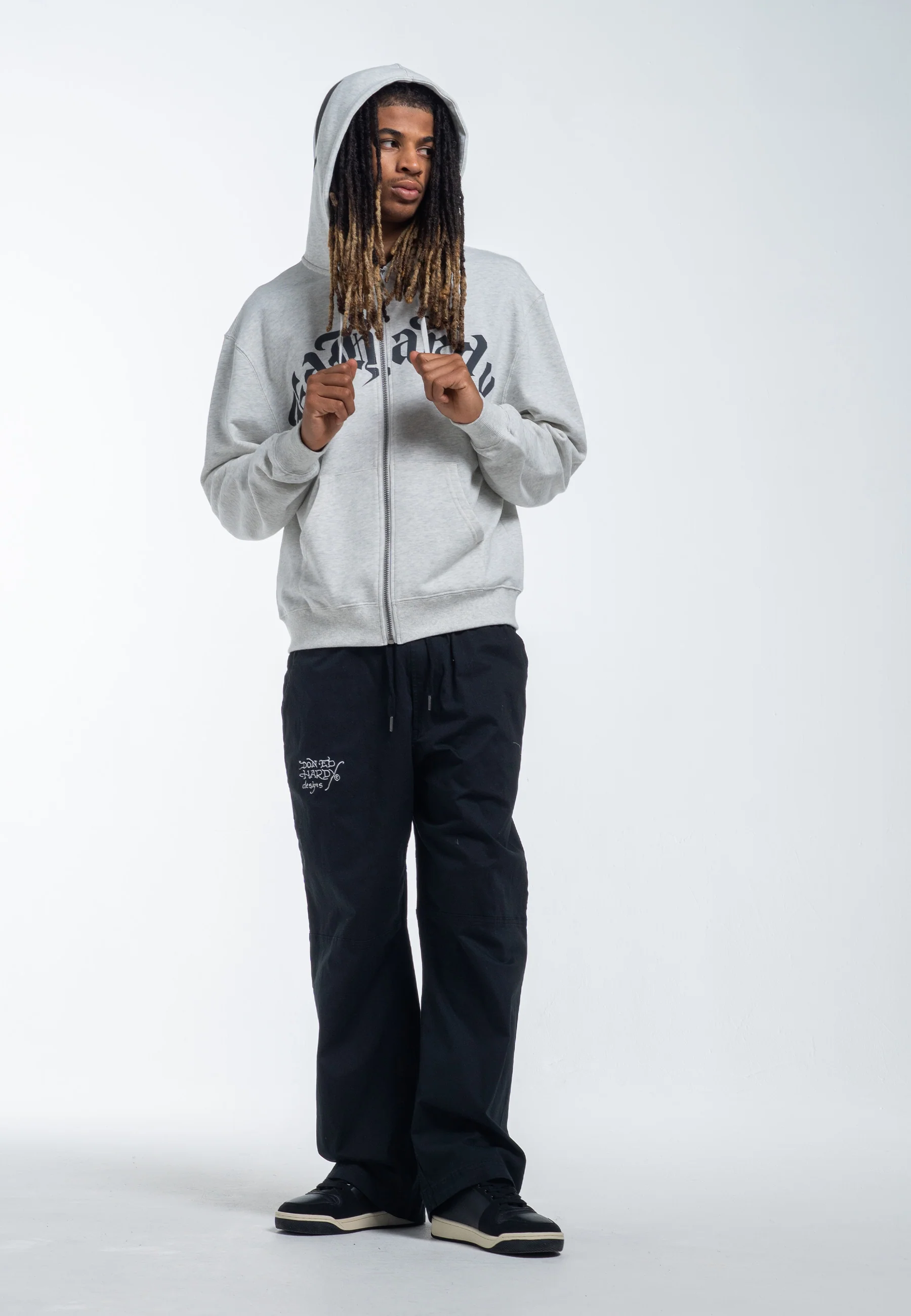 Mens Dragon Rose Zip Through Hoodie - Beige Marl - Image 7