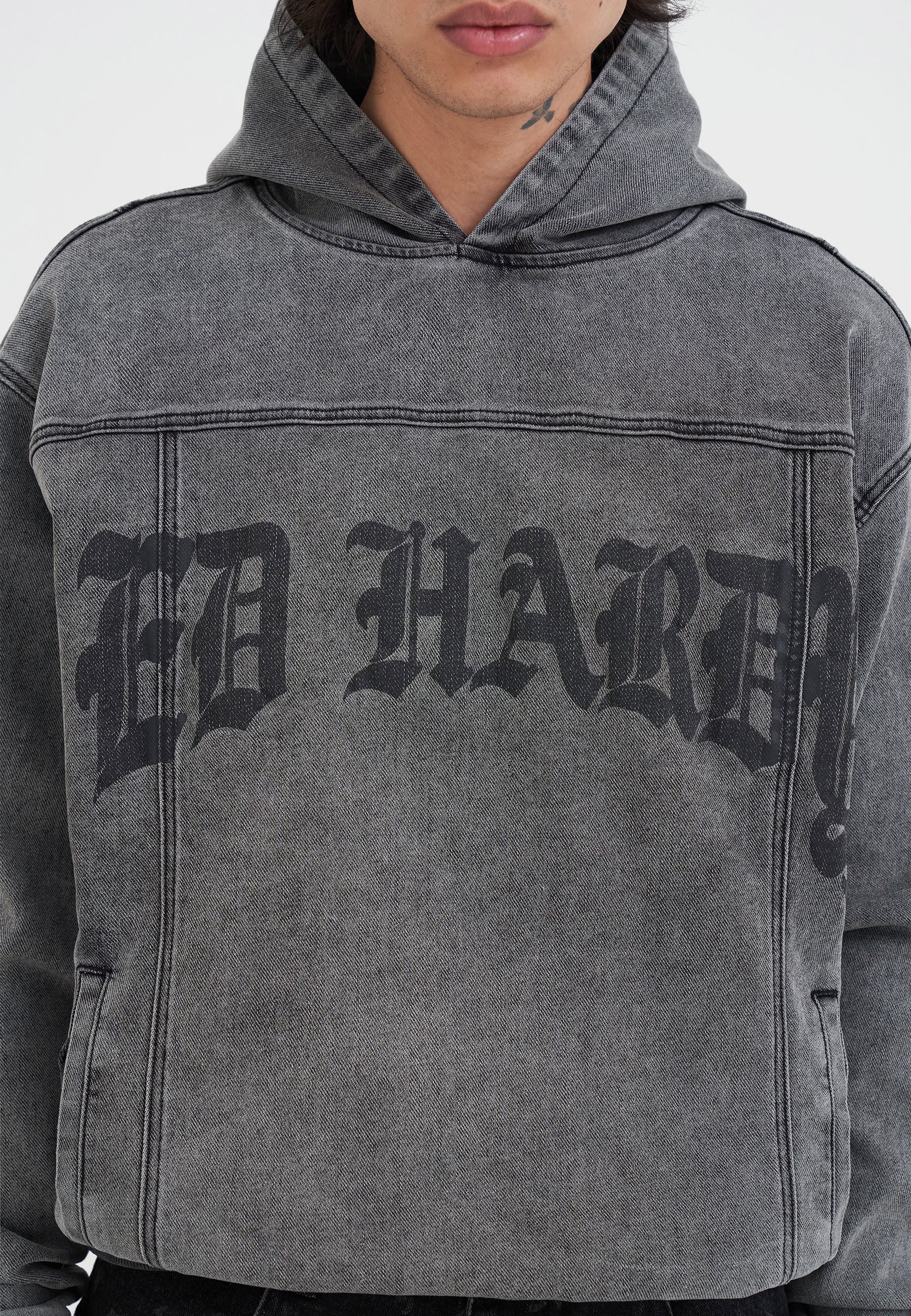 Mens Eagle Drag Rose Denim Hoodie - Black - Image 6