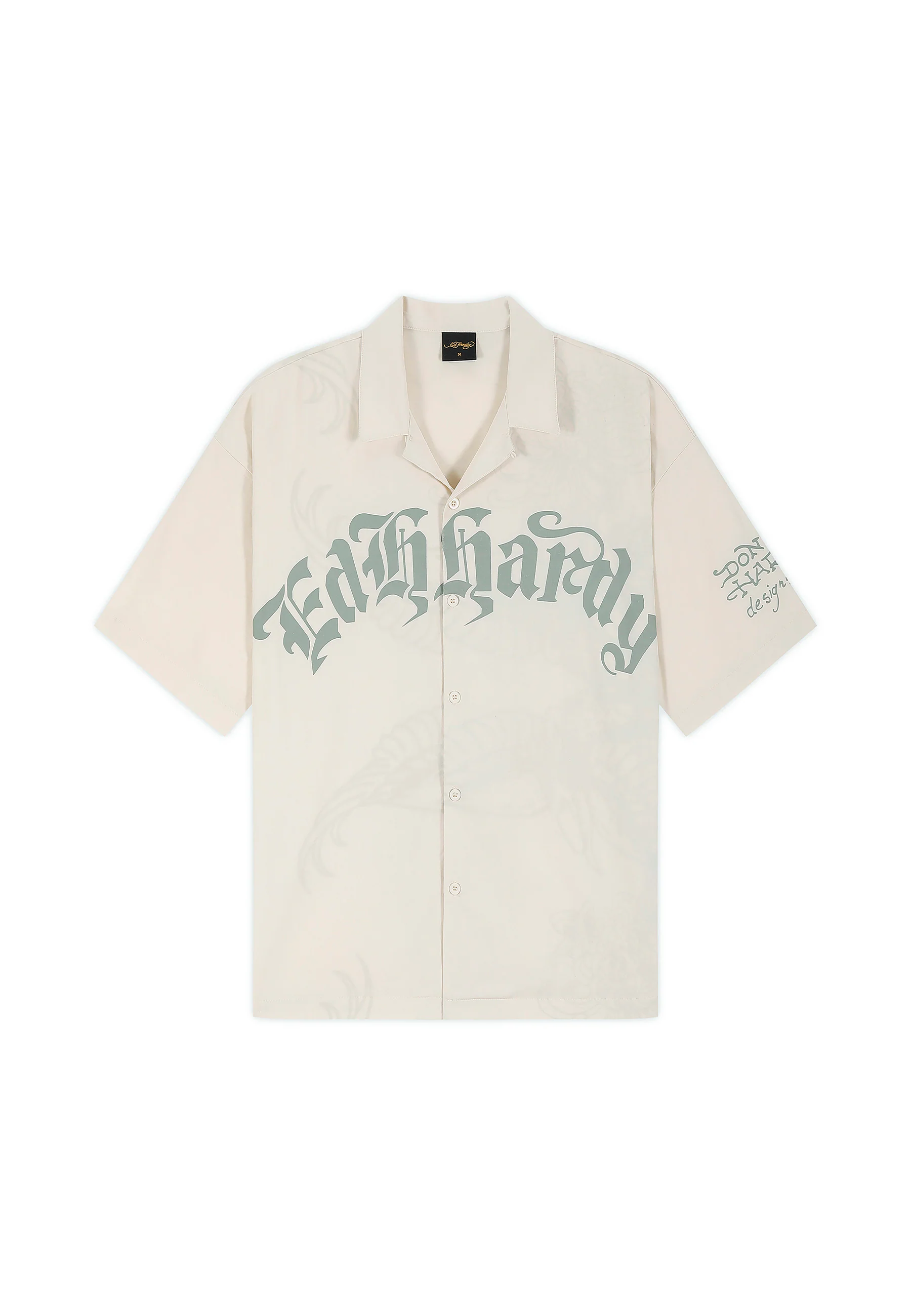 Mens Ed Hardy Gothic Relaxed Camp Shirt - Ecru - Image 7