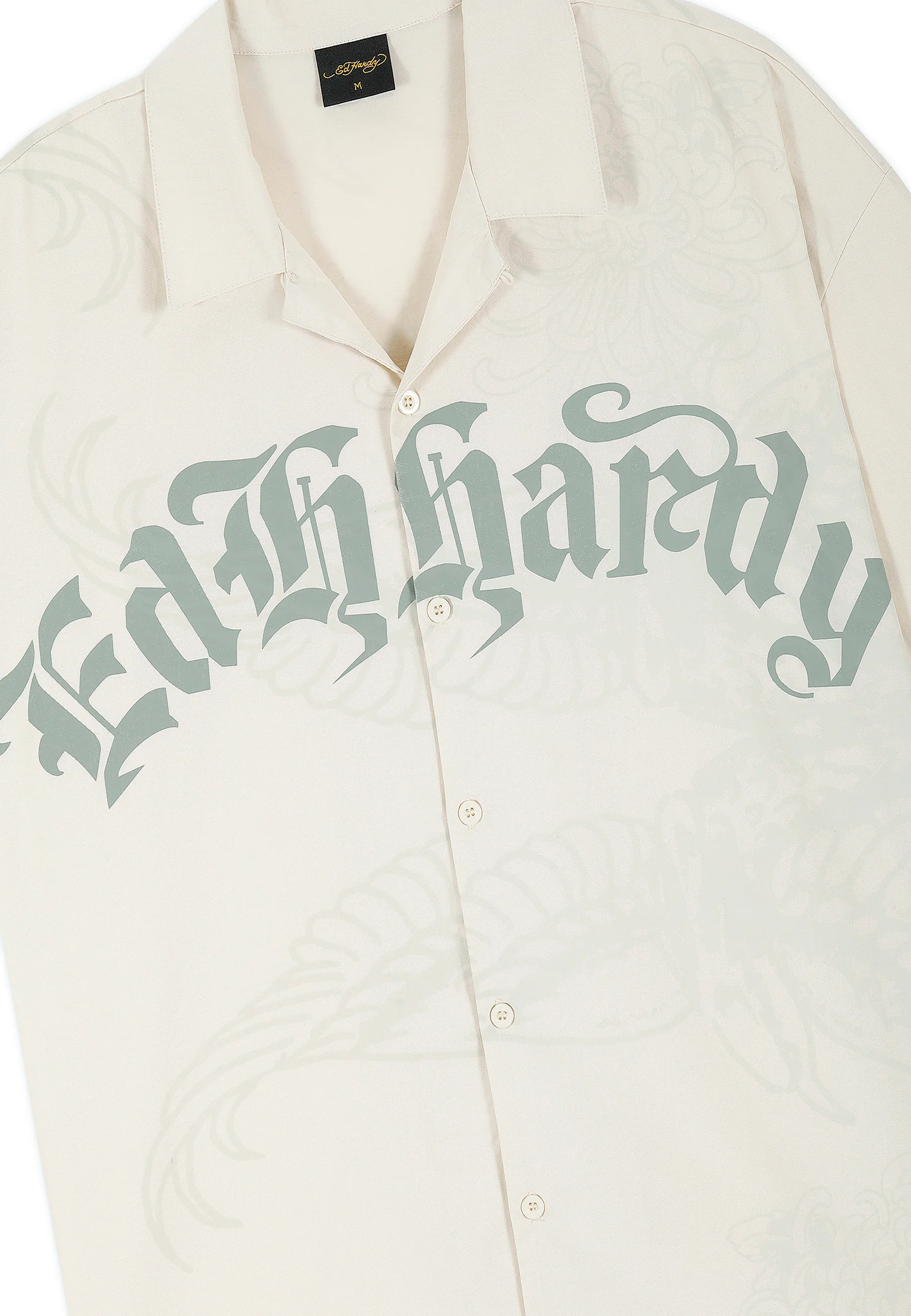 Mens Ed Hardy Gothic Relaxed Camp Shirt - Ecru - Image 9