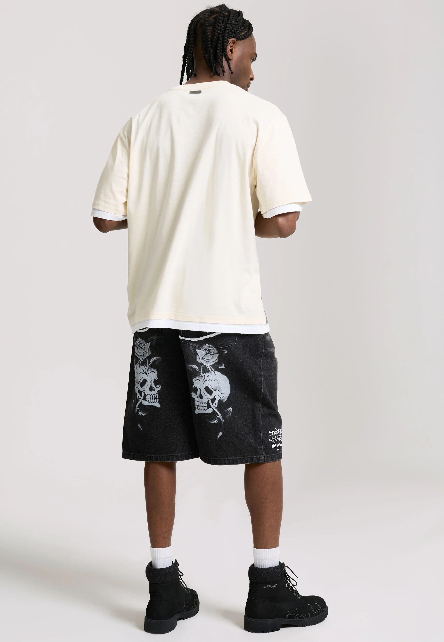 Mens Ed Hardy Punk Graphic Double Layer Relaxed T-Shirt - Ecru - Image 3