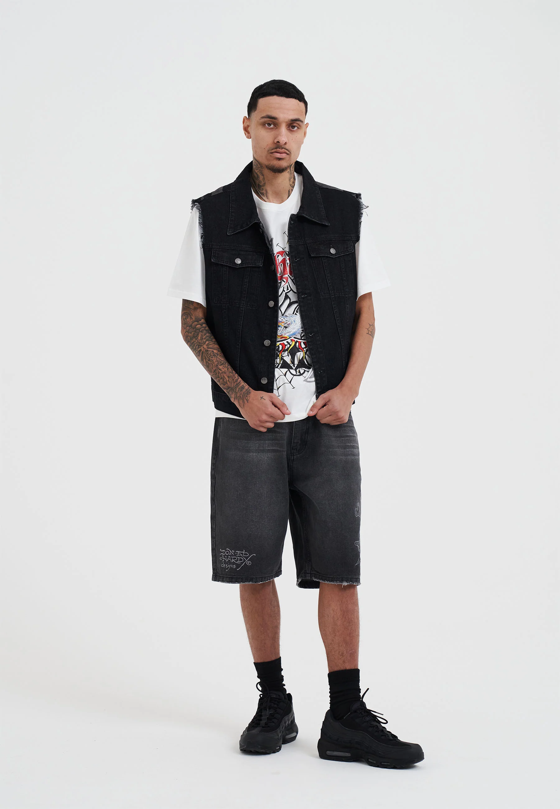 Mens Lion Drag Denim Gilet Vest - Black - Image 4