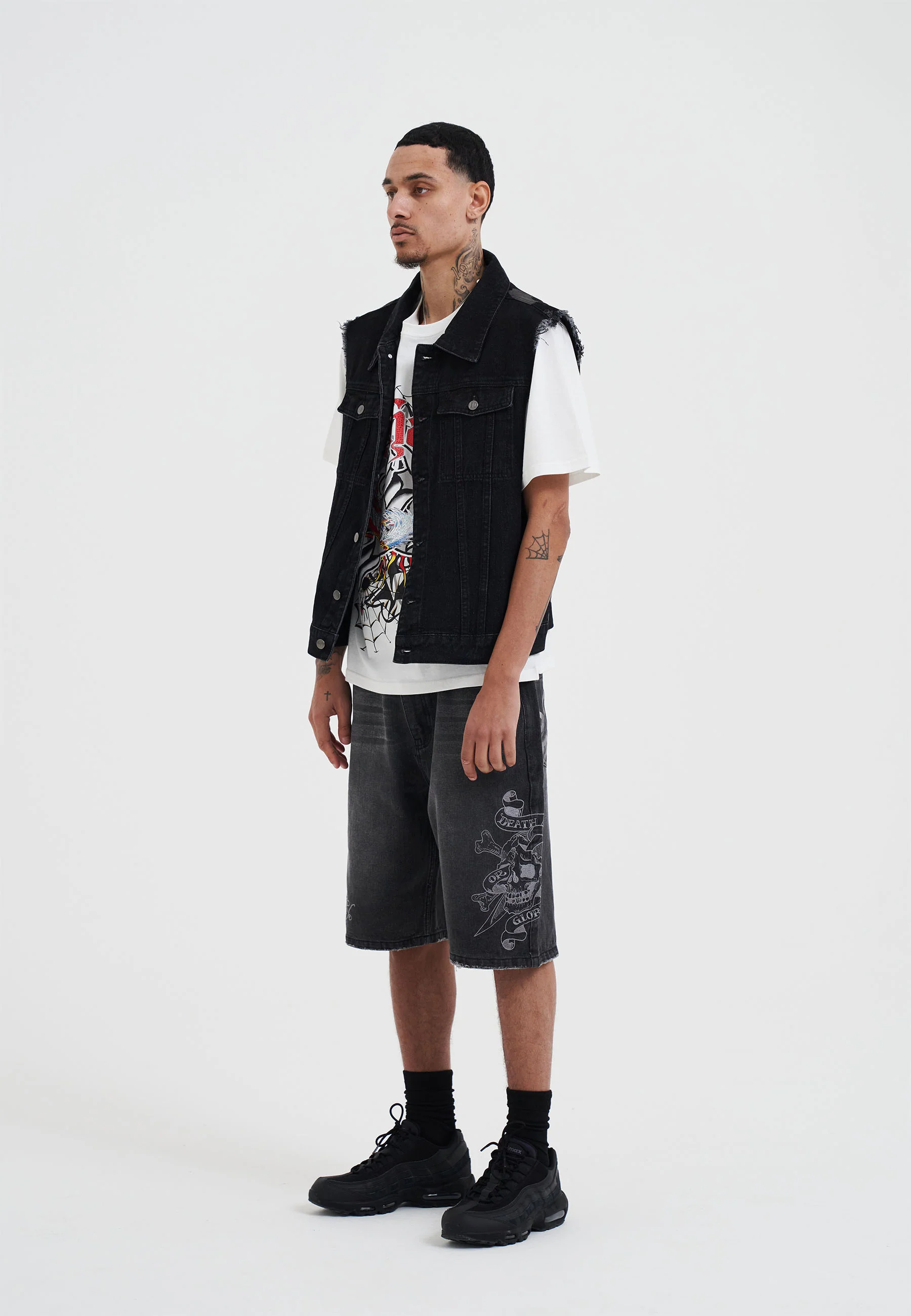 Mens Lion Drag Denim Gilet Vest - Black - Image 5