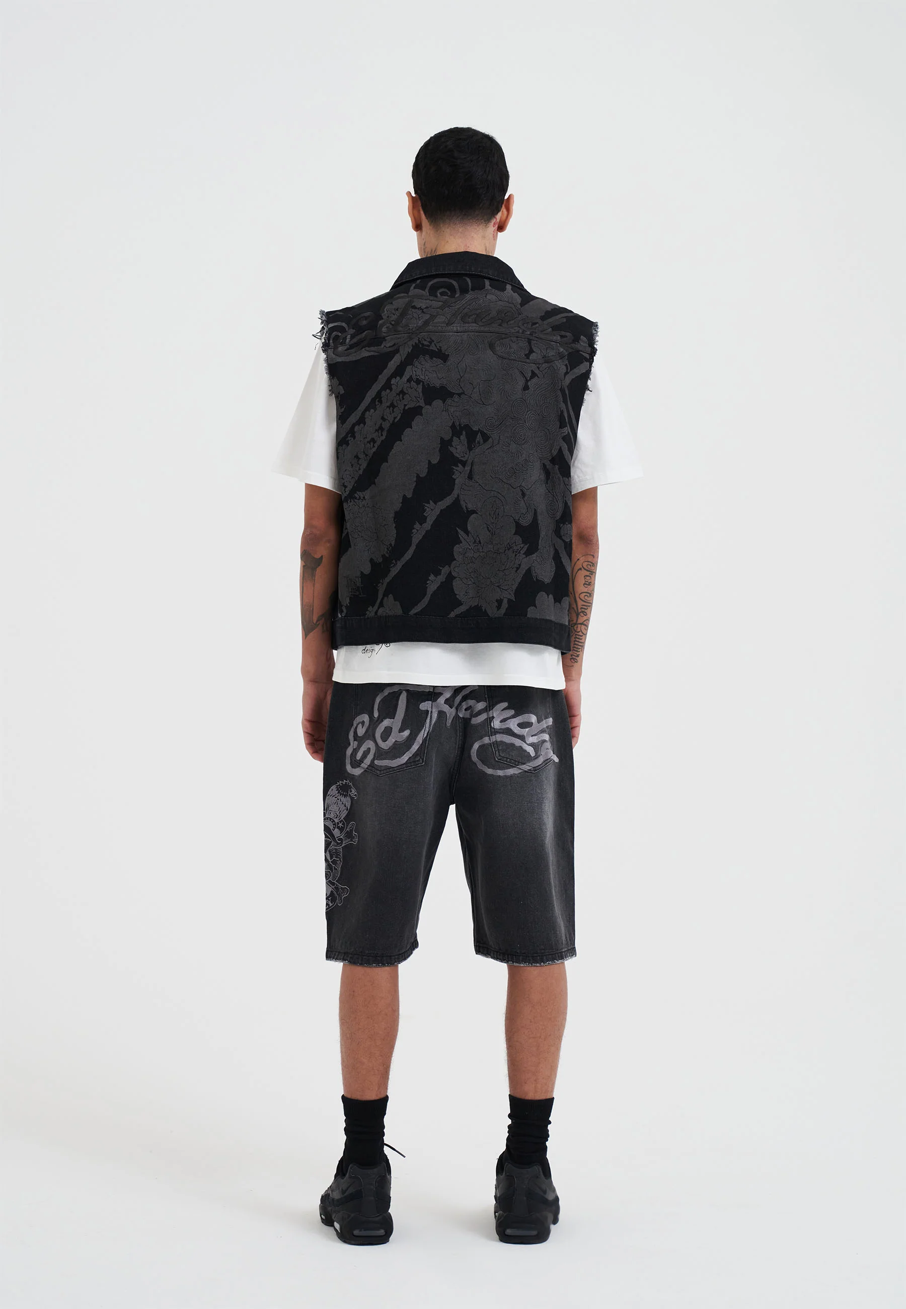 Mens Lion Drag Denim Gilet Vest - Black - Image 6