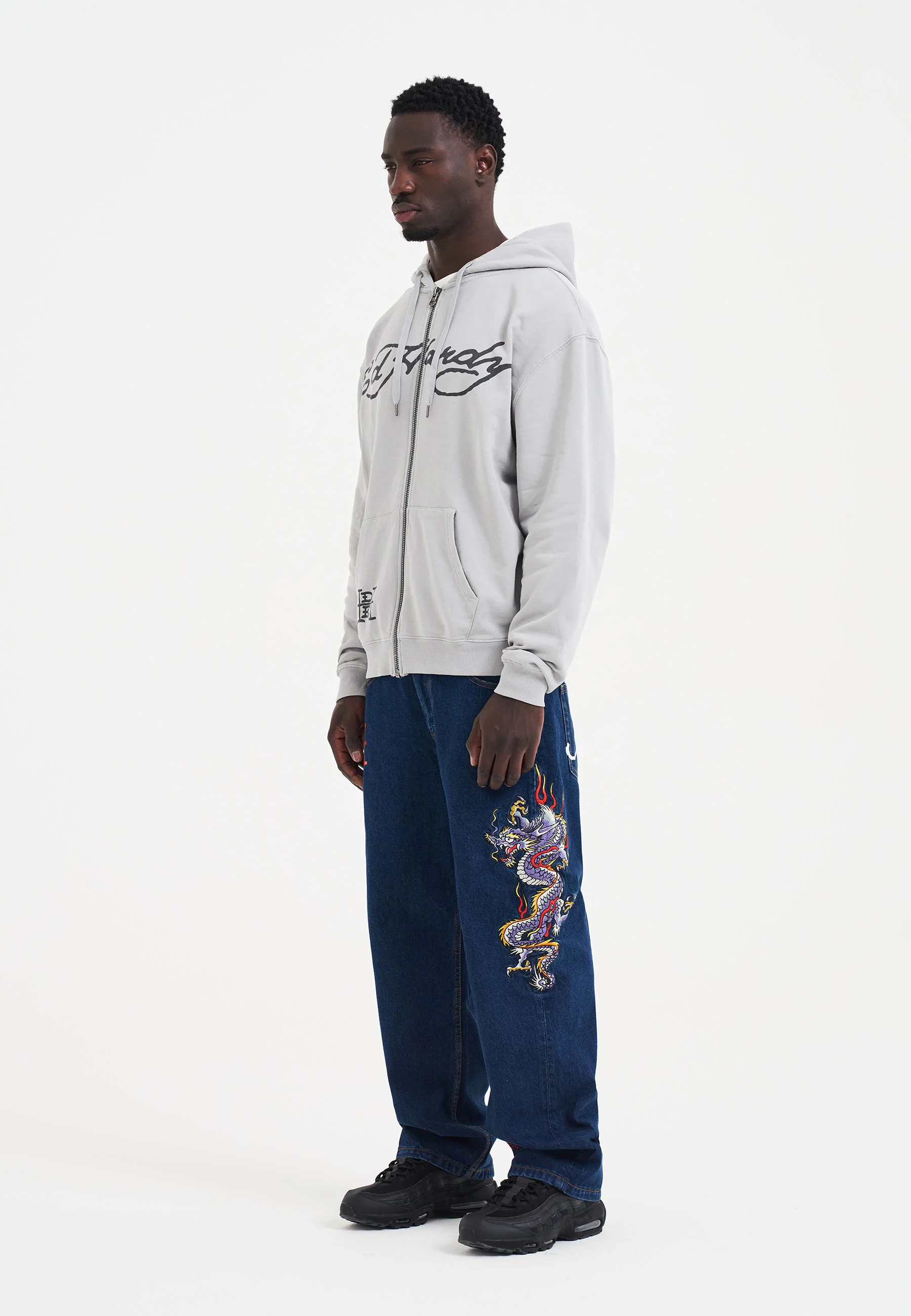Mens Love Kills Slowly Graphic Zip Through Hoodie - Grey - Image 3