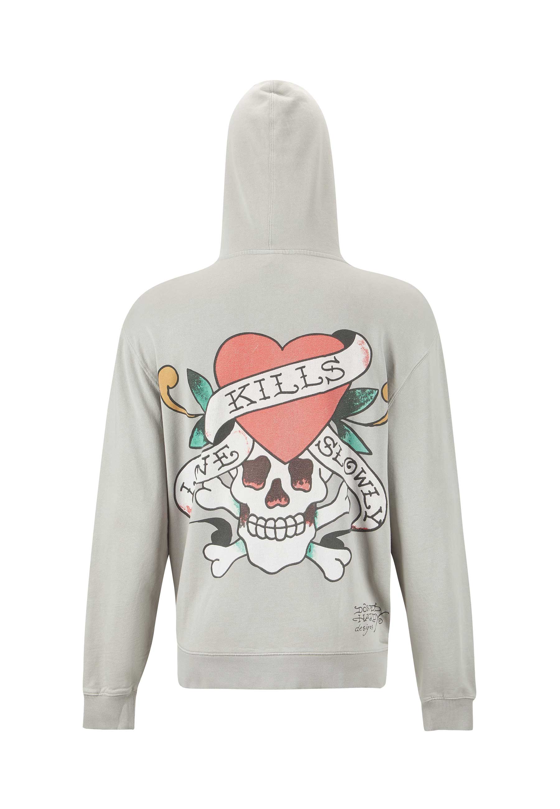 Mens Love Kills Slowly Graphic Zip Through Hoodie - Grey - Image 7
