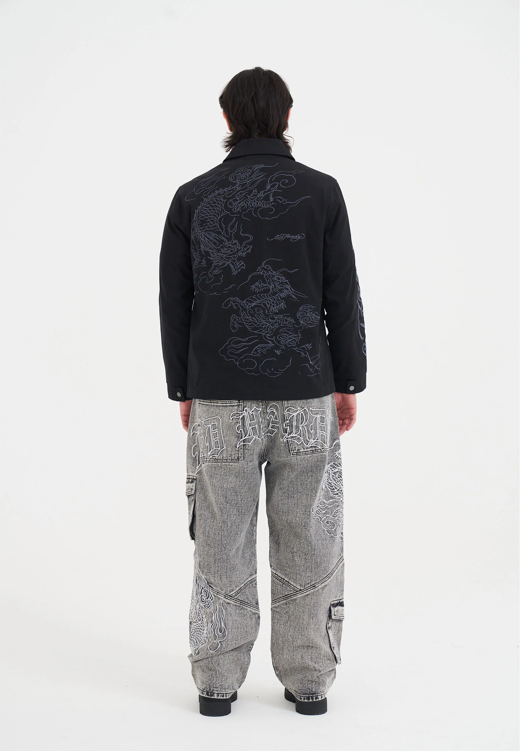Mens Outline Dragon Chore Jacket - Black - Image 5