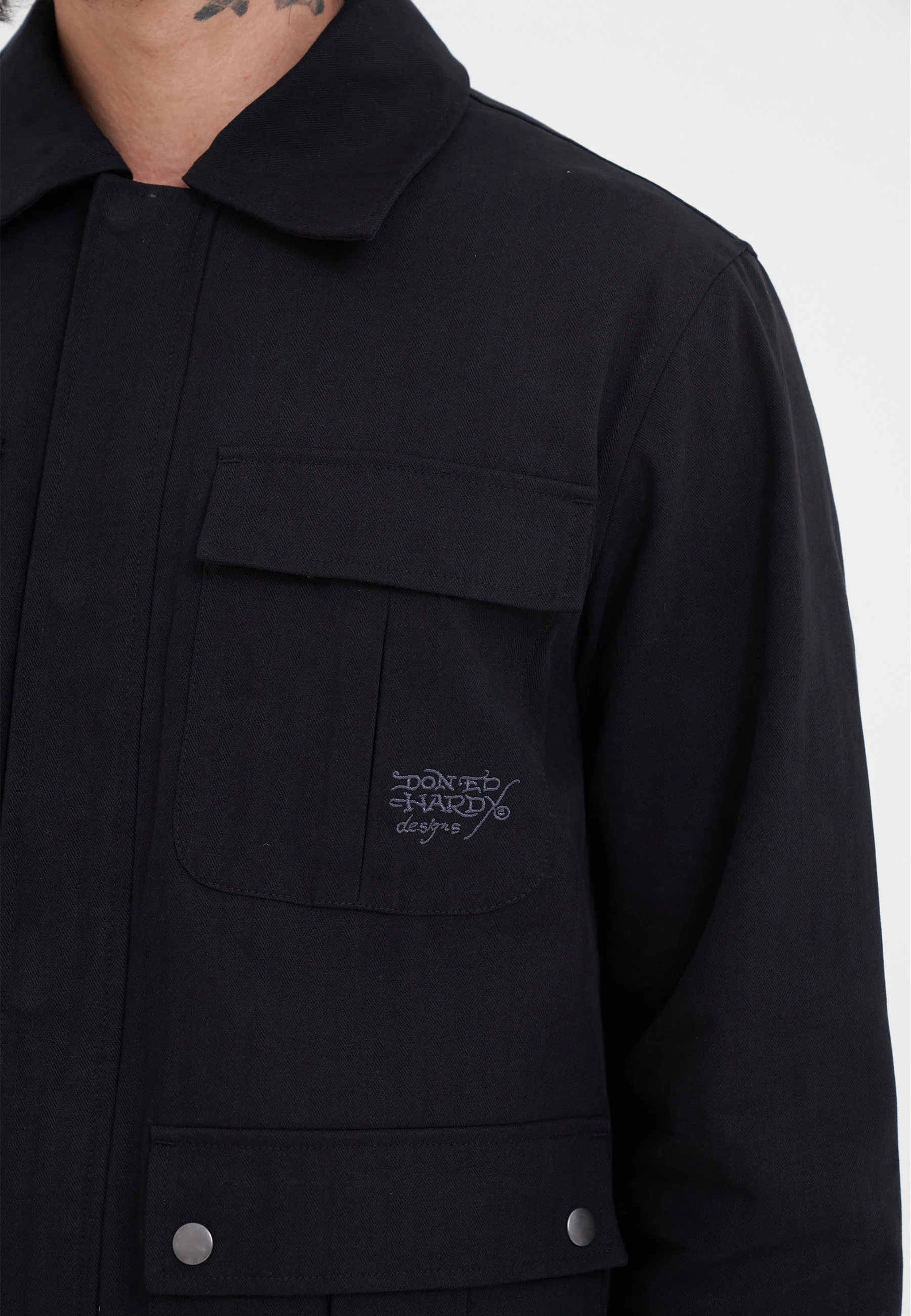 Mens Outline Dragon Chore Jacket - Black - Image 6