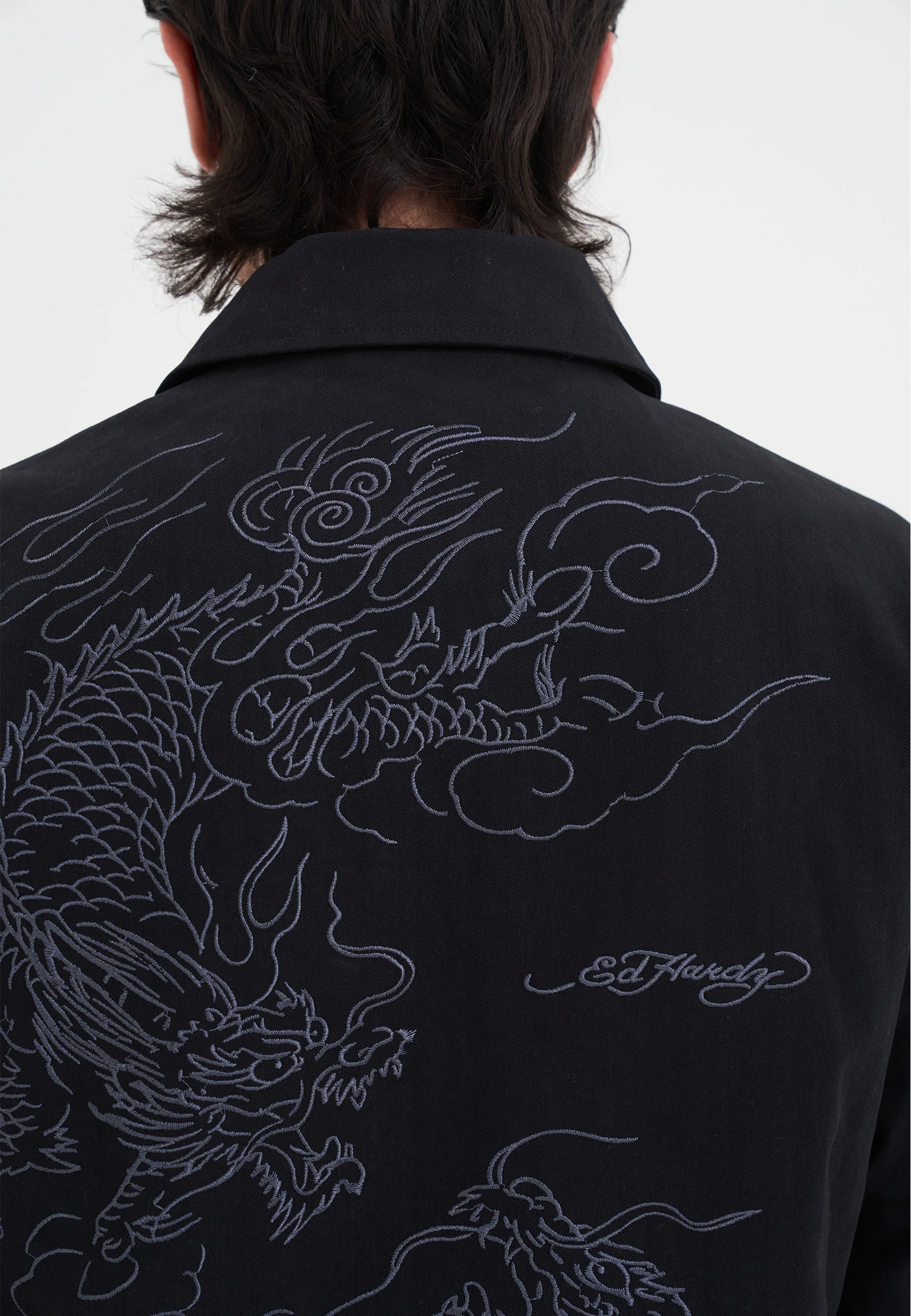 Mens Outline Dragon Chore Jacket - Black - Image 7