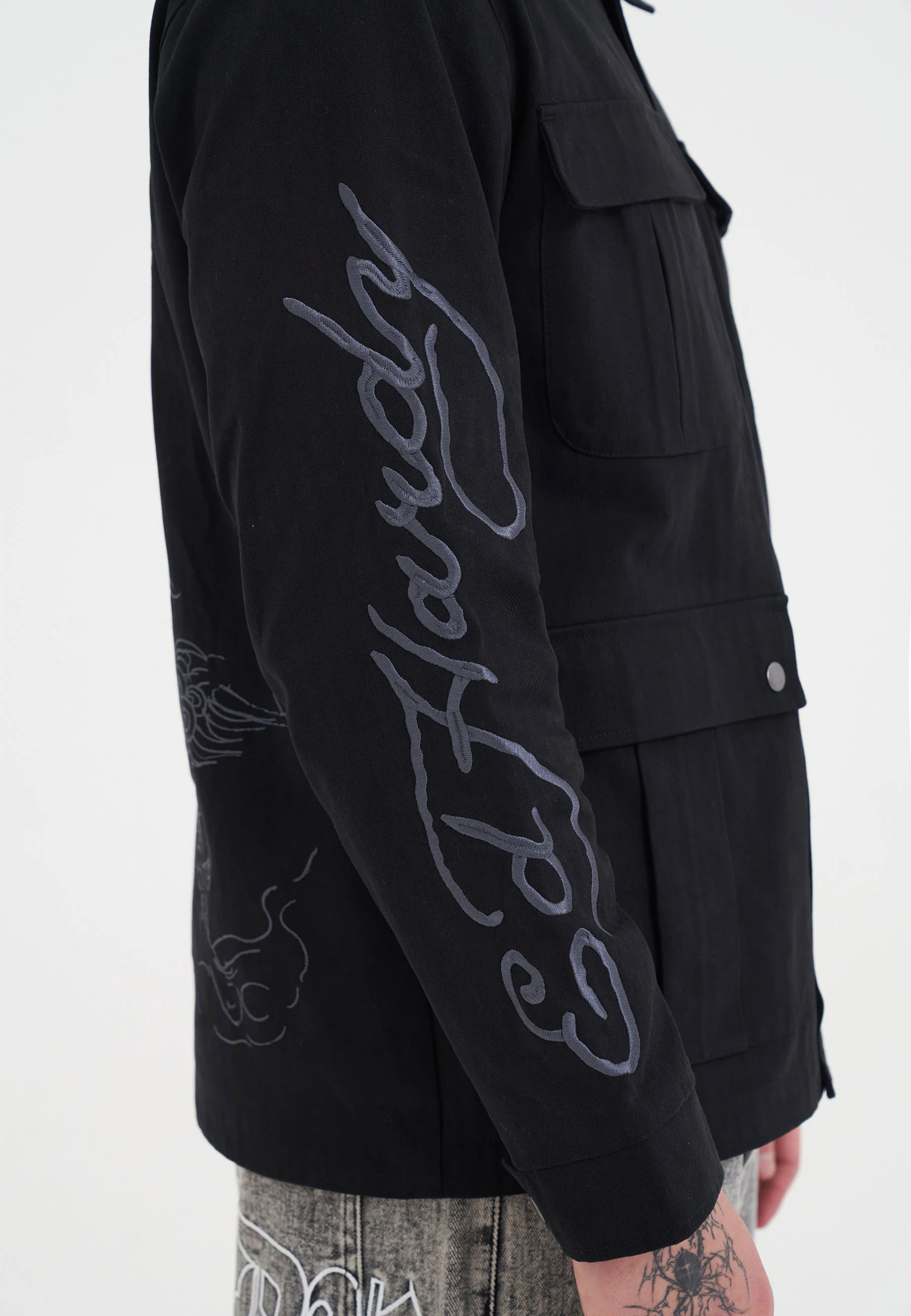 Mens Outline Dragon Chore Jacket - Black - Image 8