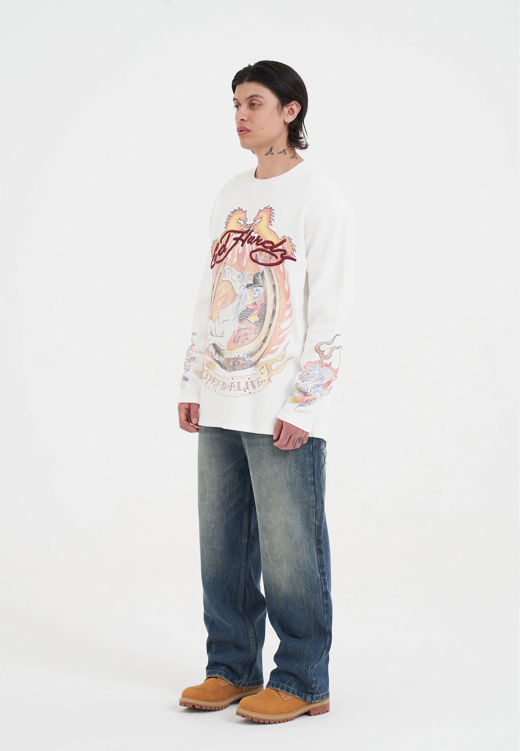 Mens Ride Into Hell Waffle Long Sleeve T-Shirt - Off White - Image 3