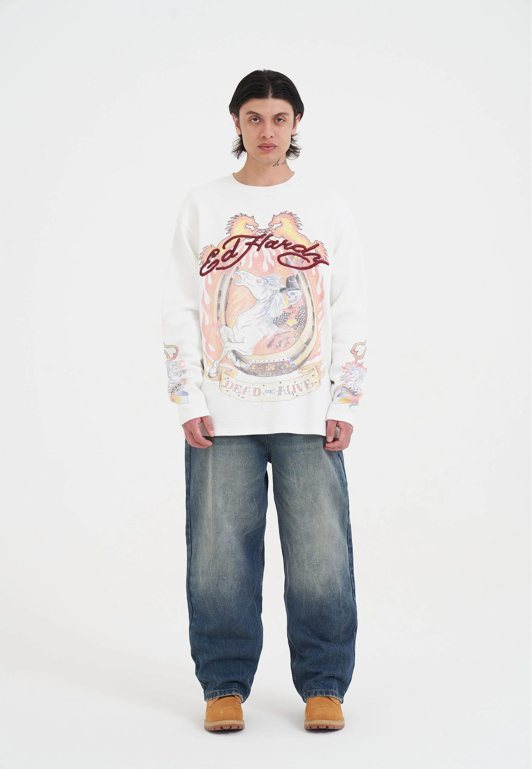 Mens Ride Into Hell Waffle Long Sleeve T-Shirt - Off White - Image 4