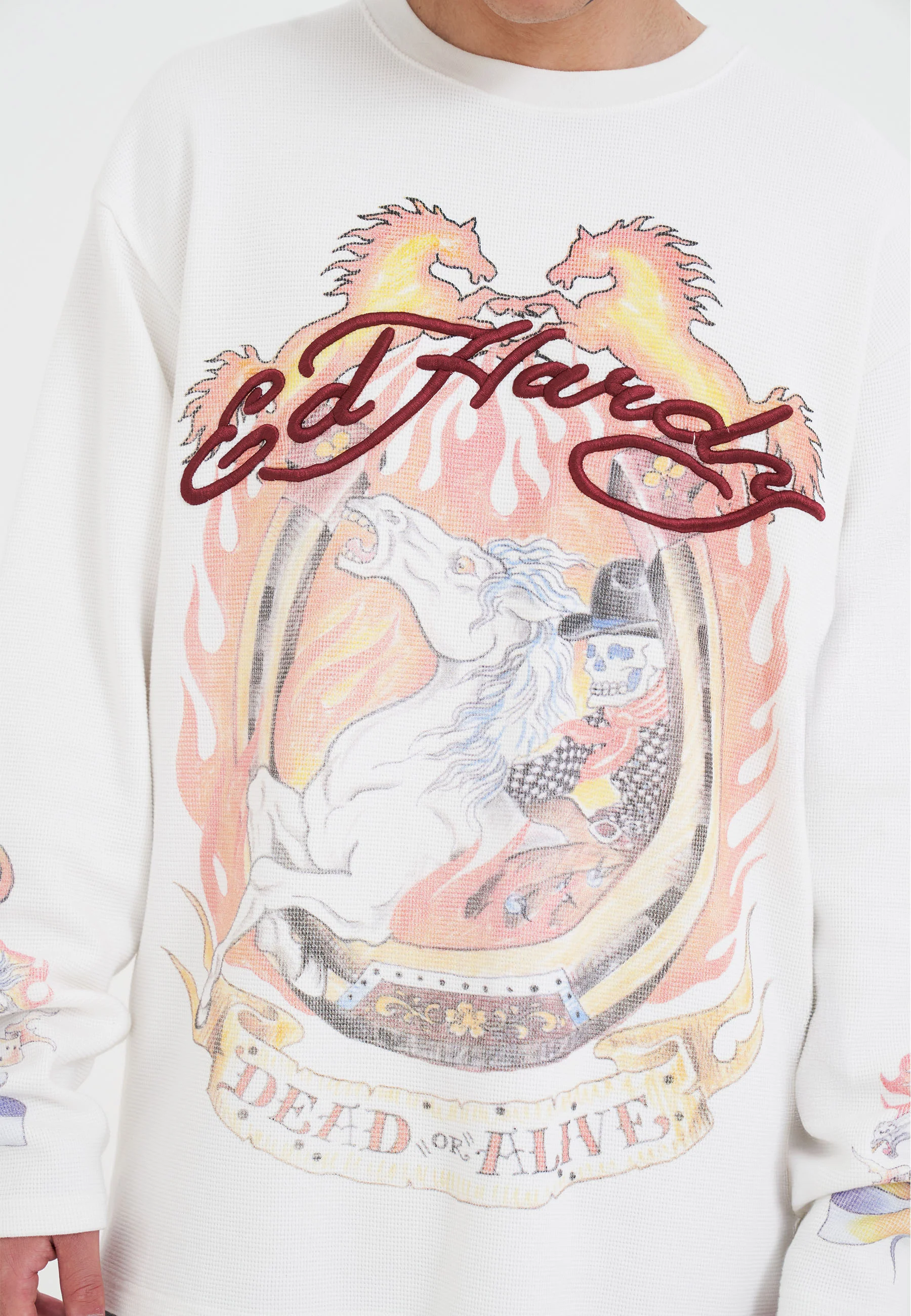 Mens Ride Into Hell Waffle Long Sleeve T-Shirt - Off White - Image 5